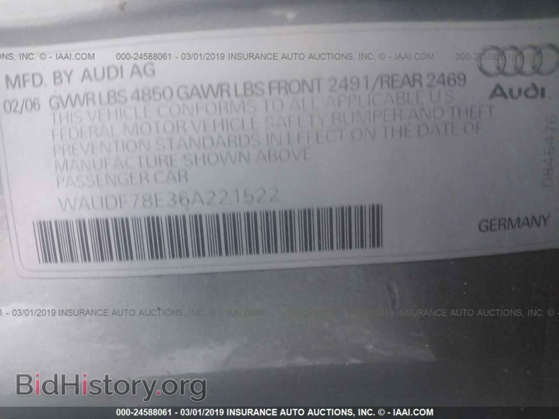 2006 AUDI A4 - VIN: WAUDF78E36A221522 - Фото 9