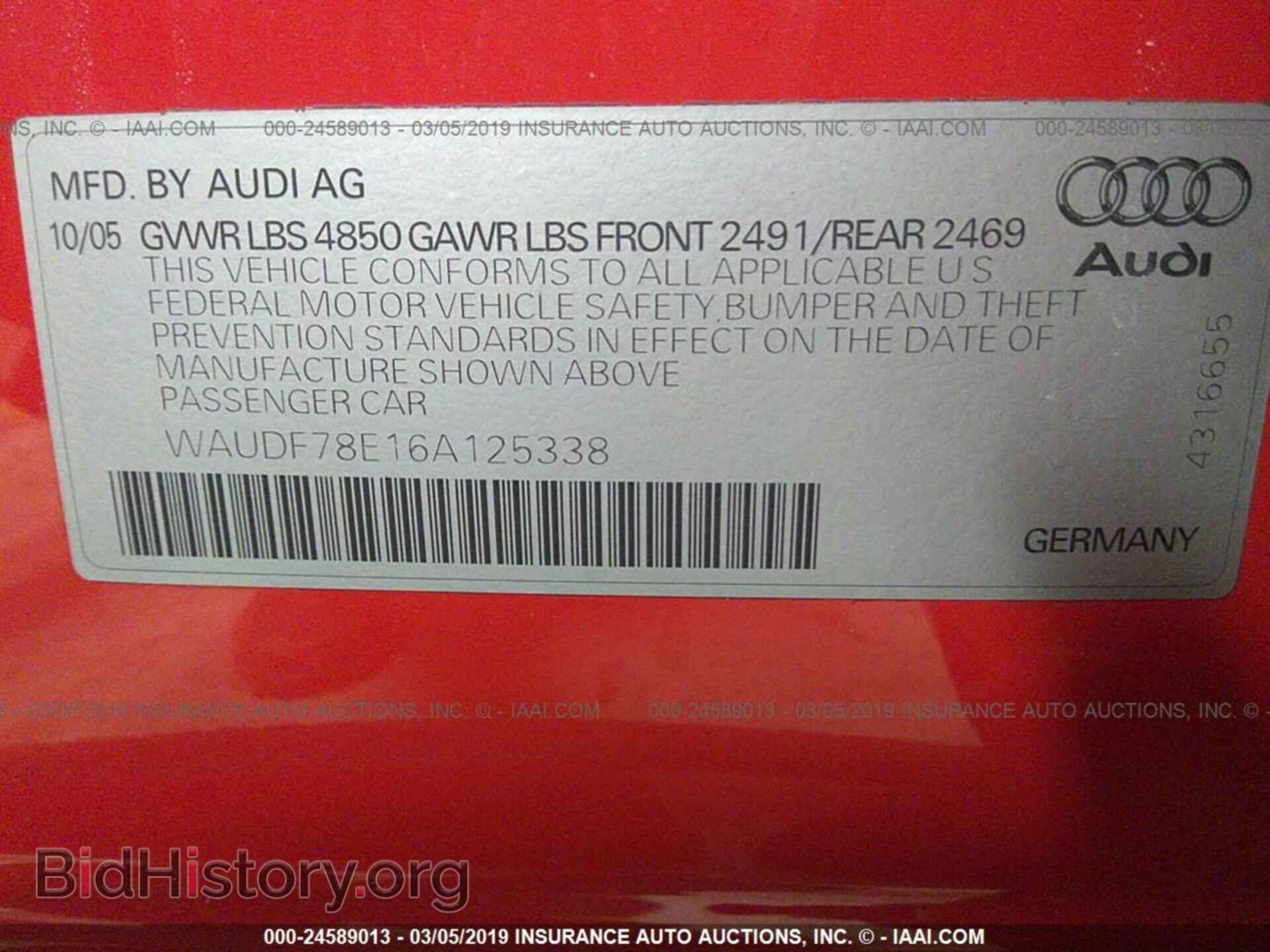 2006 AUDI A4 - VIN: WAUDF78E16A125338 - Фото 9
