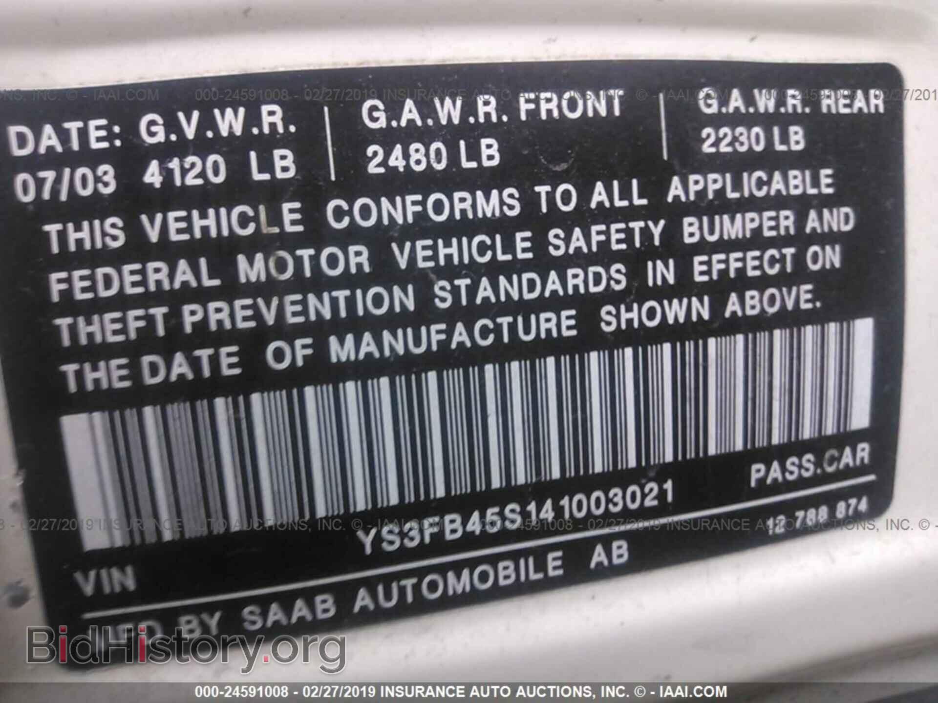 2004 SAAB 9-3 - VIN: YS3FB45S141003021 - Фото 9