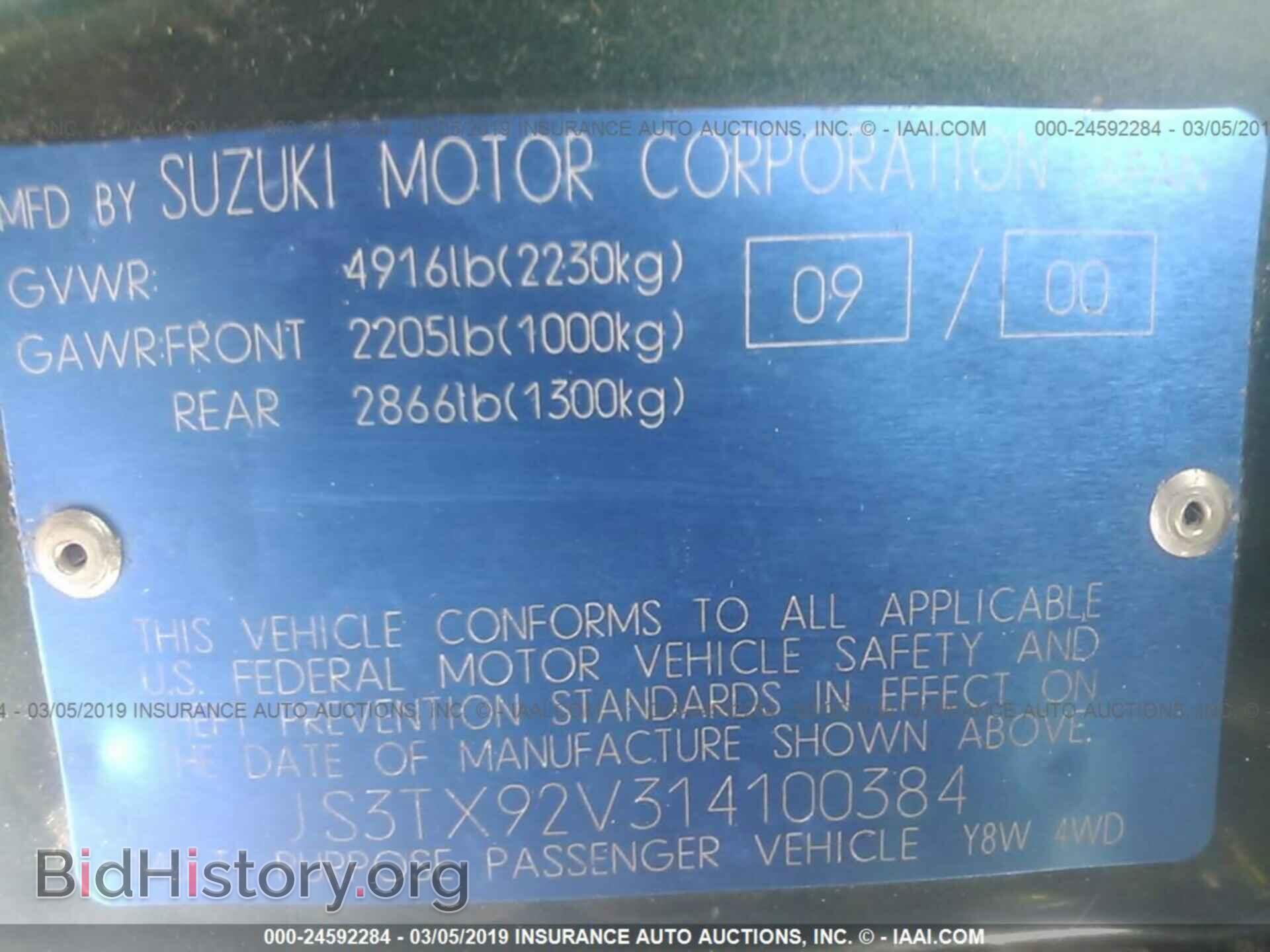 2001 SUZUKI GRAND VITARA - VIN: JS3TX92V314100384 - Фото 9