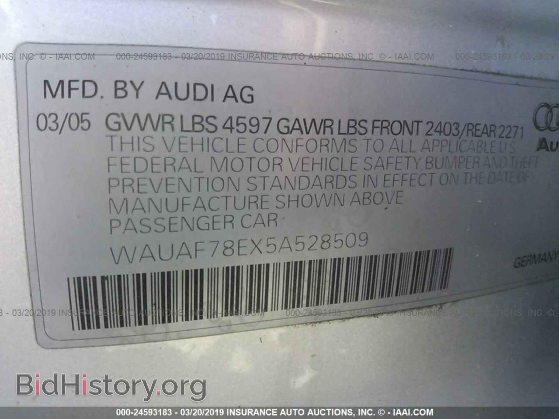 2005 AUDI A4 - VIN: WAUAF78EX5A528509 - Фото 9