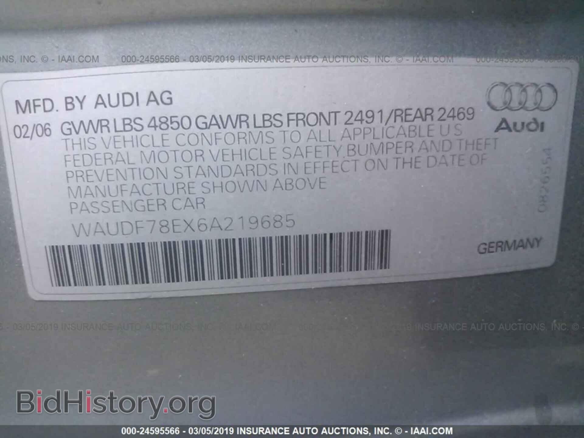 2006 AUDI A4 - VIN: WAUDF78EX6A219685 - Фото 9