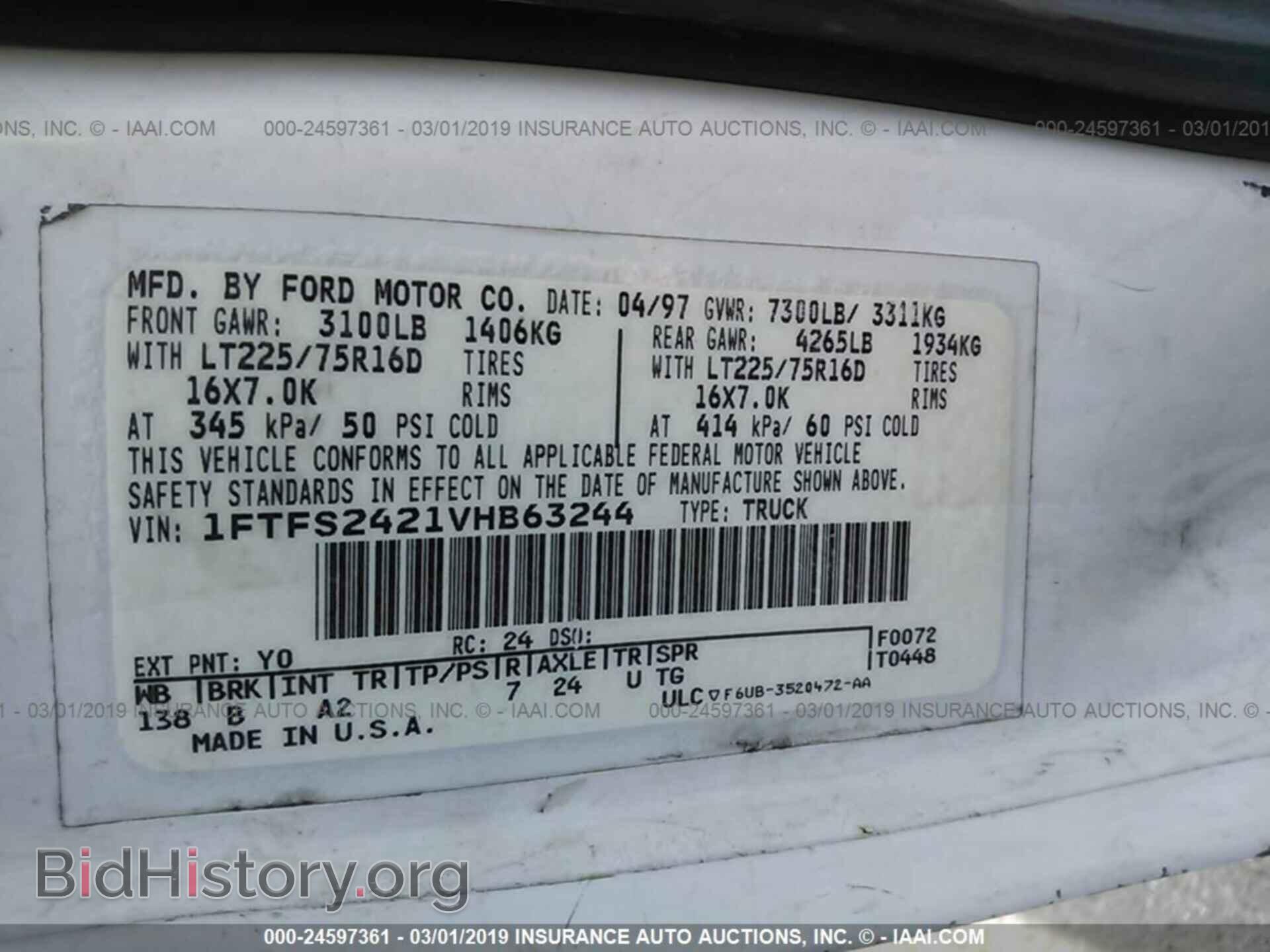 1997 FORD ECONOLINE - VIN: 1FTFS2421VHB63244 - Фото 9
