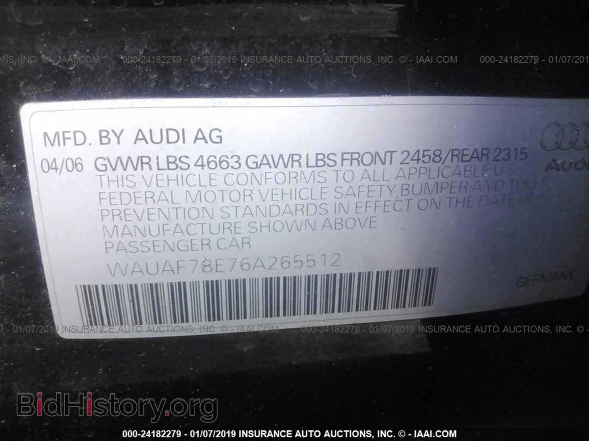 2006 AUDI A4 - VIN: WAUAF78E76A265512 - Фото 9