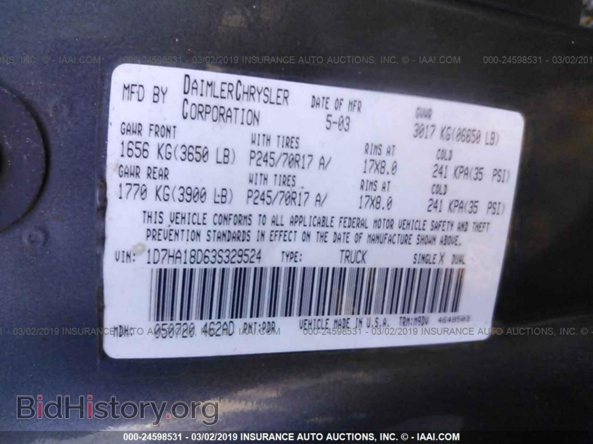 2003 DODGE RAM 1500 - VIN: 1D7HA18D63S329524 - Фото 9