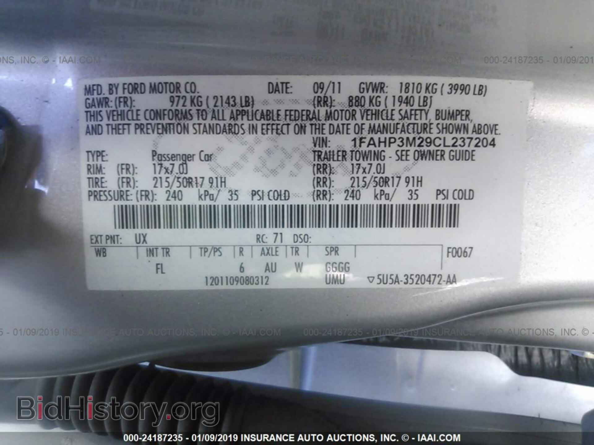 2012 FORD FOCUS - VIN: 1FAHP3M29CL237204 - Фото 9