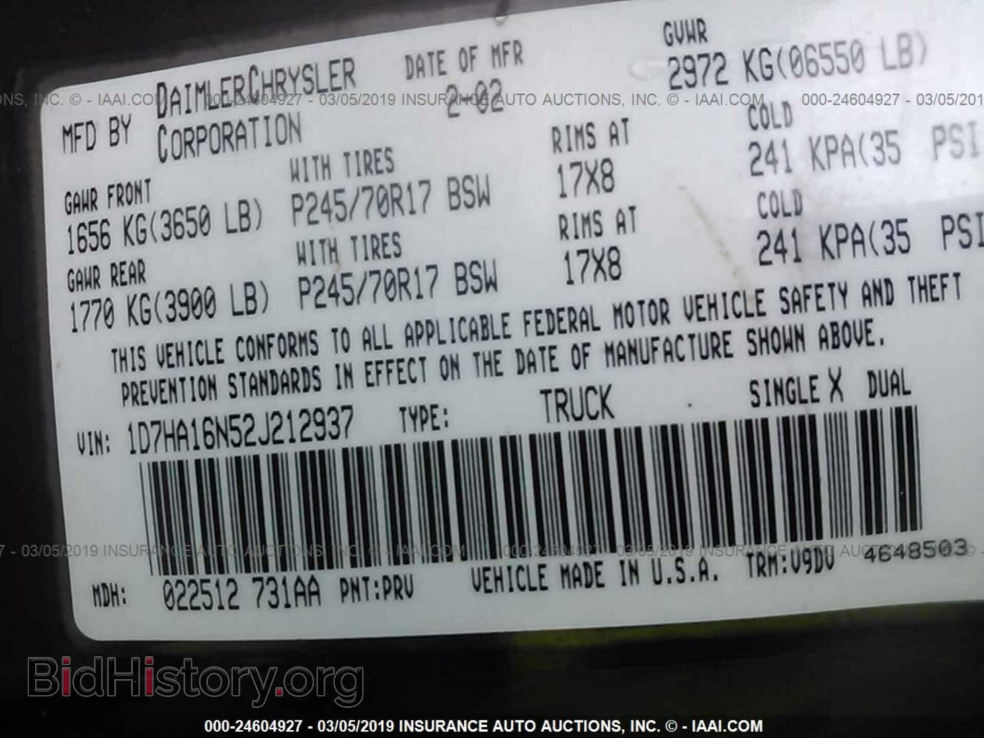 2002 DODGE RAM 1500 - VIN: 1D7HA16N52J212937 - Фото 9