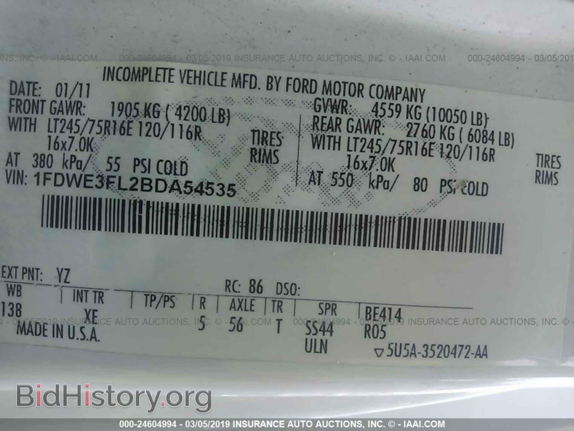 2011 FORD ECONOLINE - VIN: 1FDWE3FL2BDA54535 - Фото 9