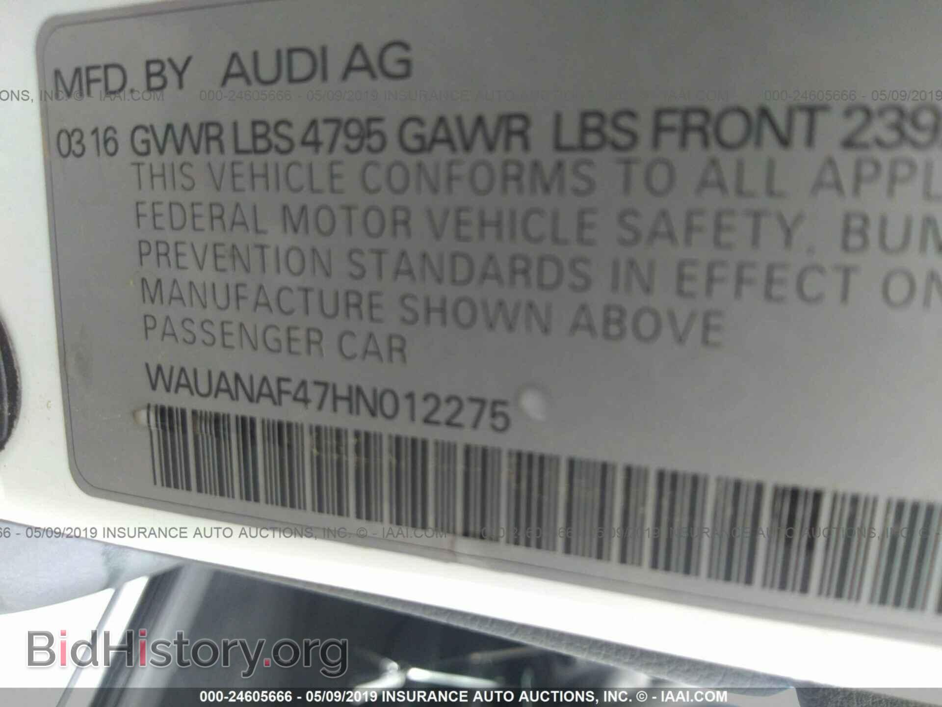 2017 AUDI A4 - VIN: WAUANAF47HN012275 - Фото 9