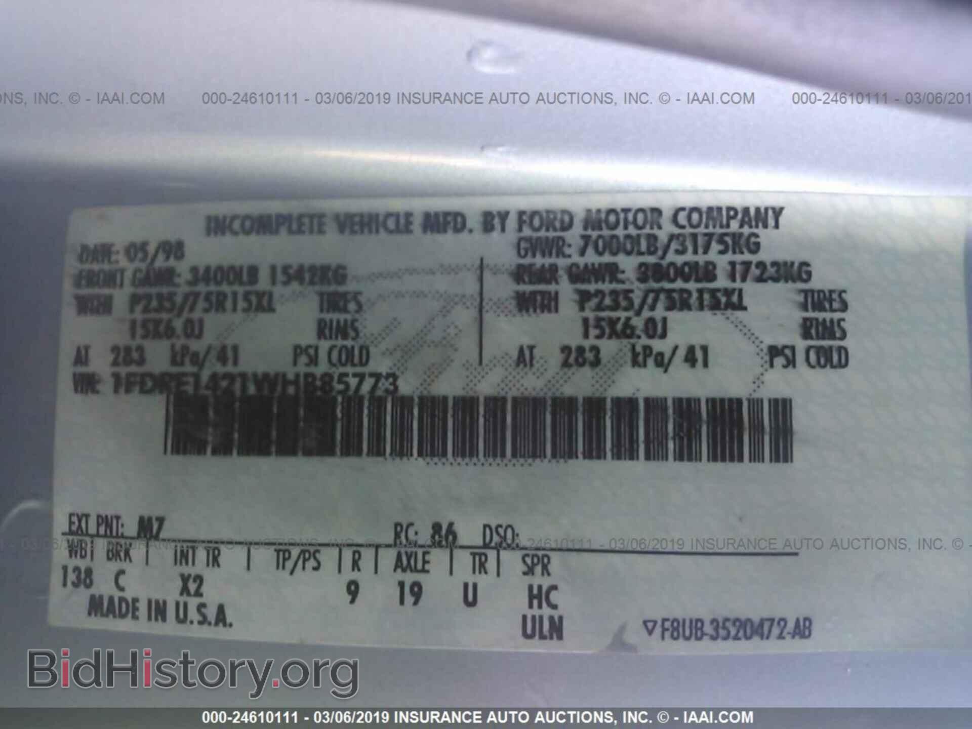 1998 FORD ECONOLINE - VIN: 1FDRE1421WHB85773 - Фото 9