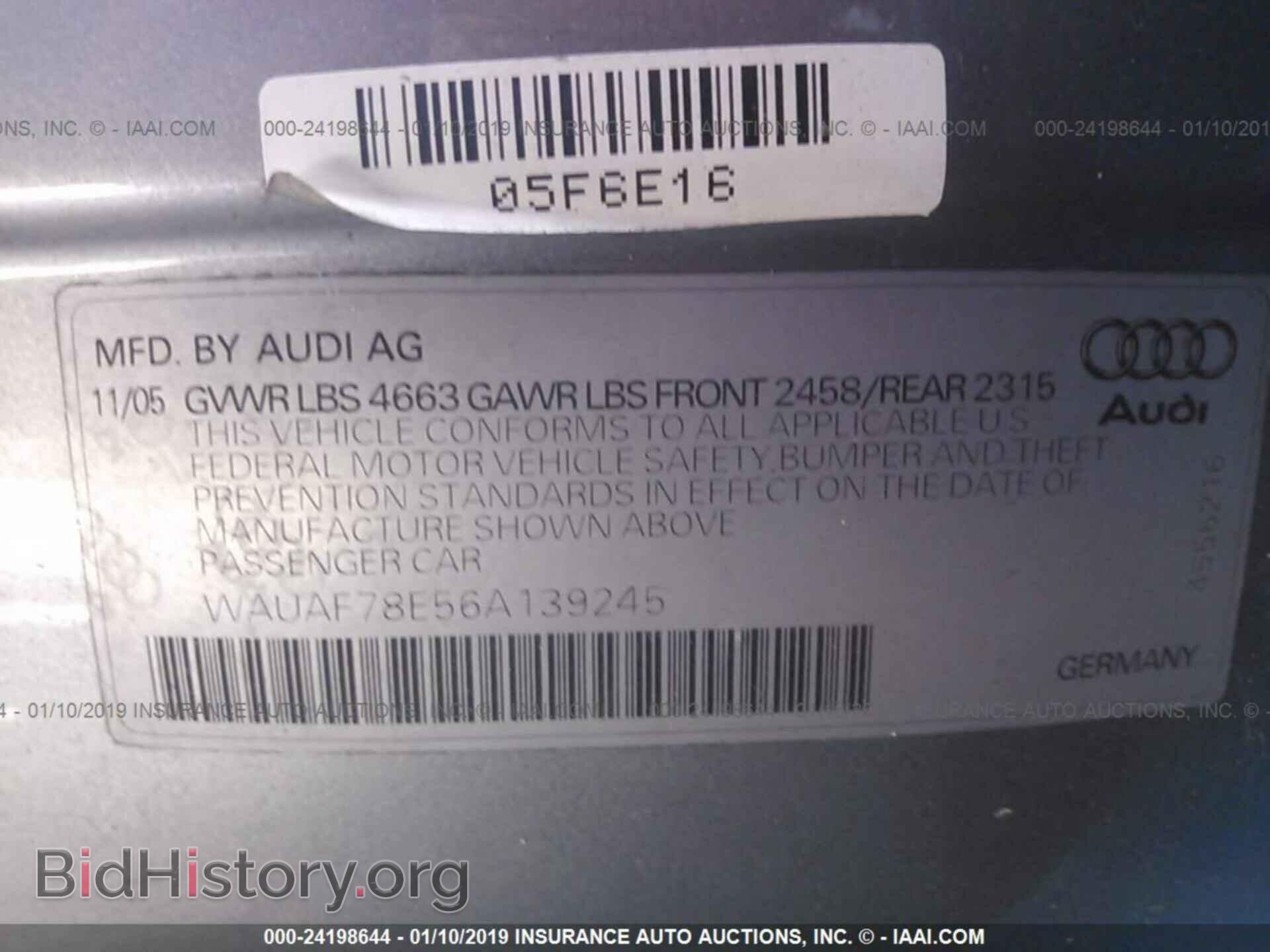 2006 AUDI A4 - VIN: WAUAF78E56A139245 - Фото 9