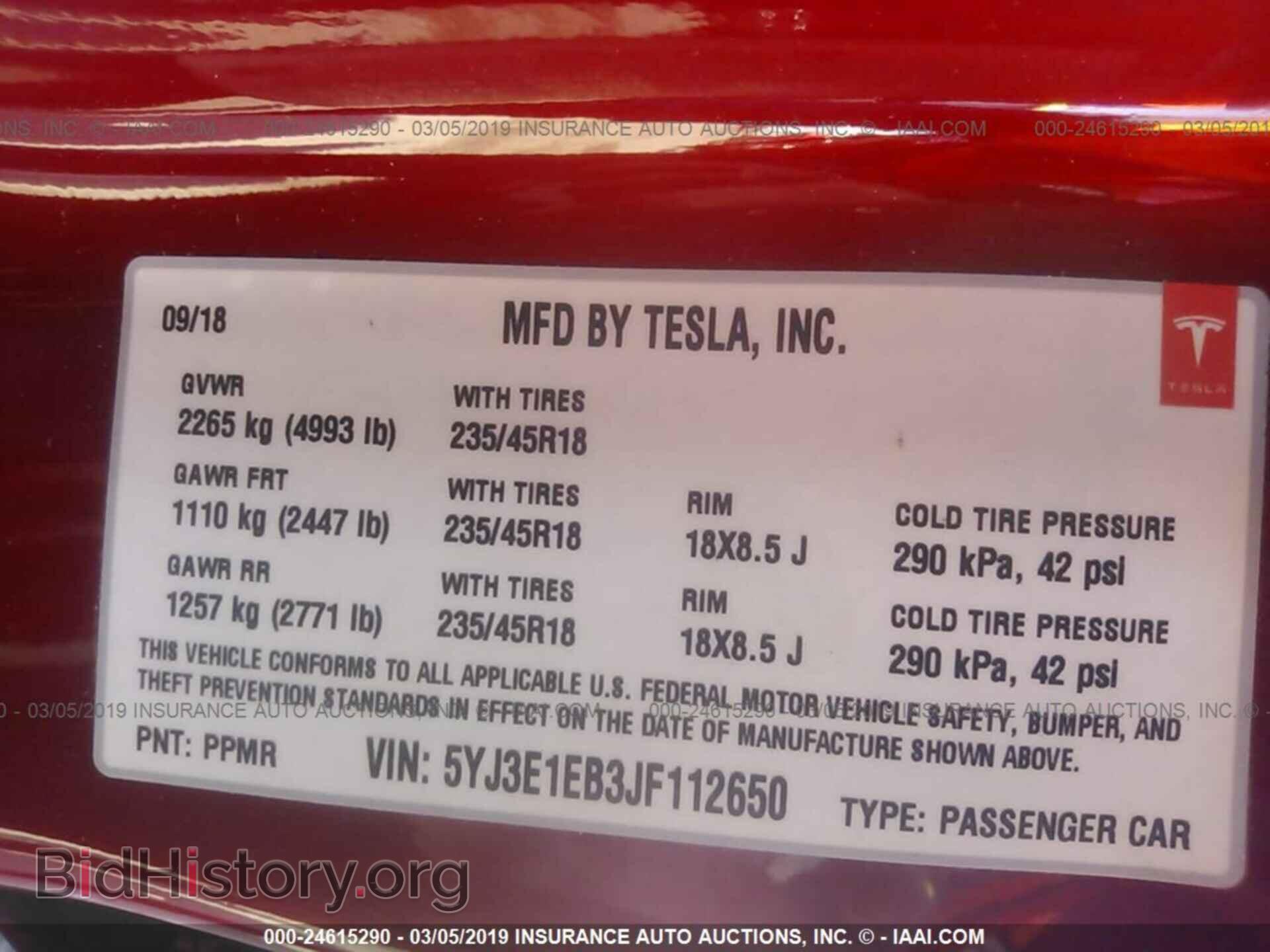2018 TESLA MODEL 3 - VIN: 5YJ3E1EB3JF112650 - Фото 9