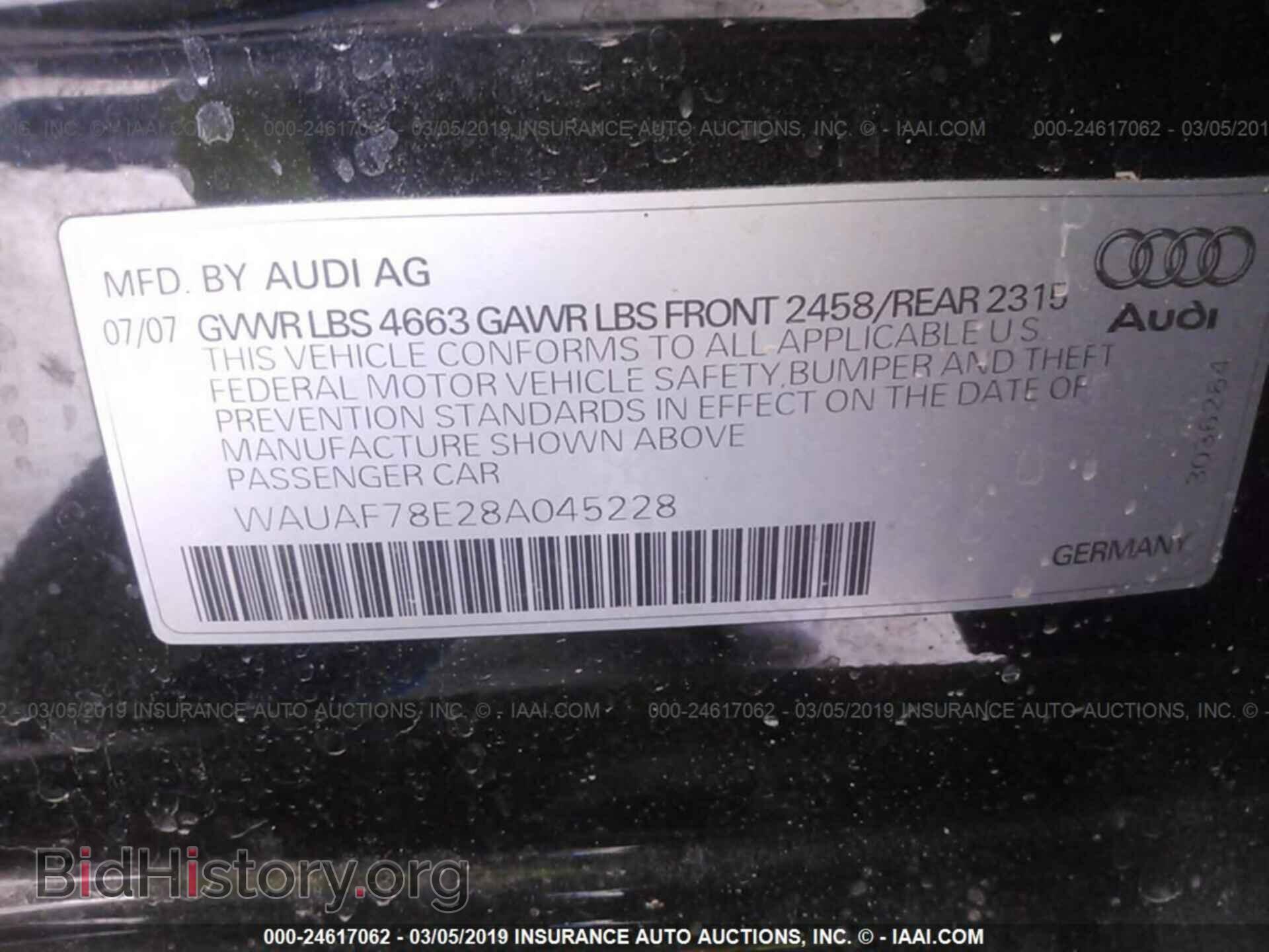 2008 AUDI A4 - VIN: WAUAF78E28A045228 - Фото 9