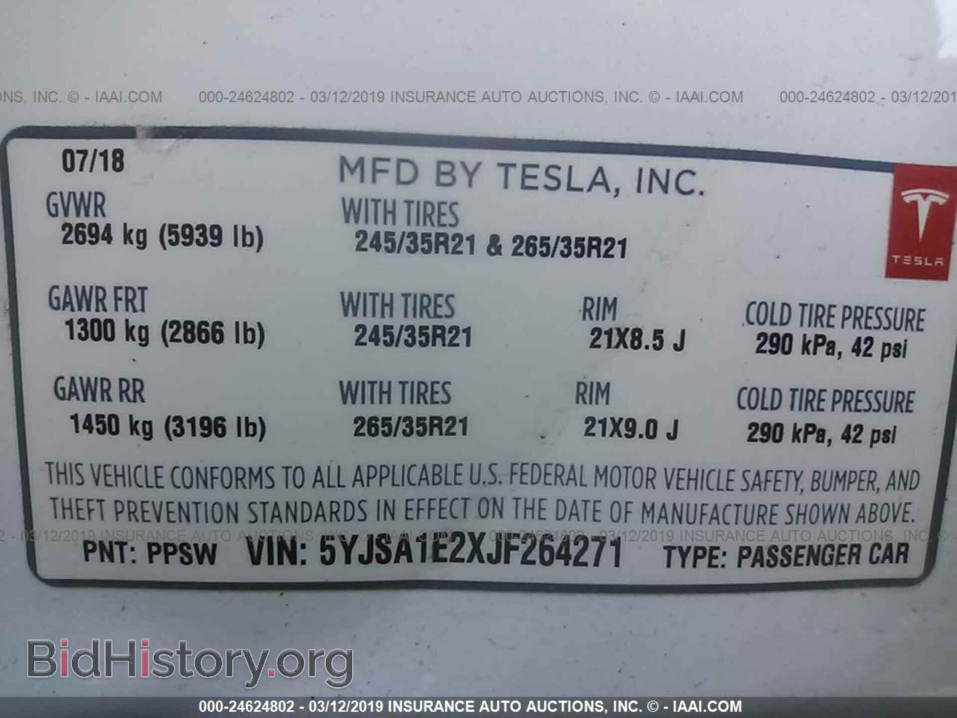 2018 TESLA MODEL S - VIN: 5YJSA1E2XJF264271 - Photo 9