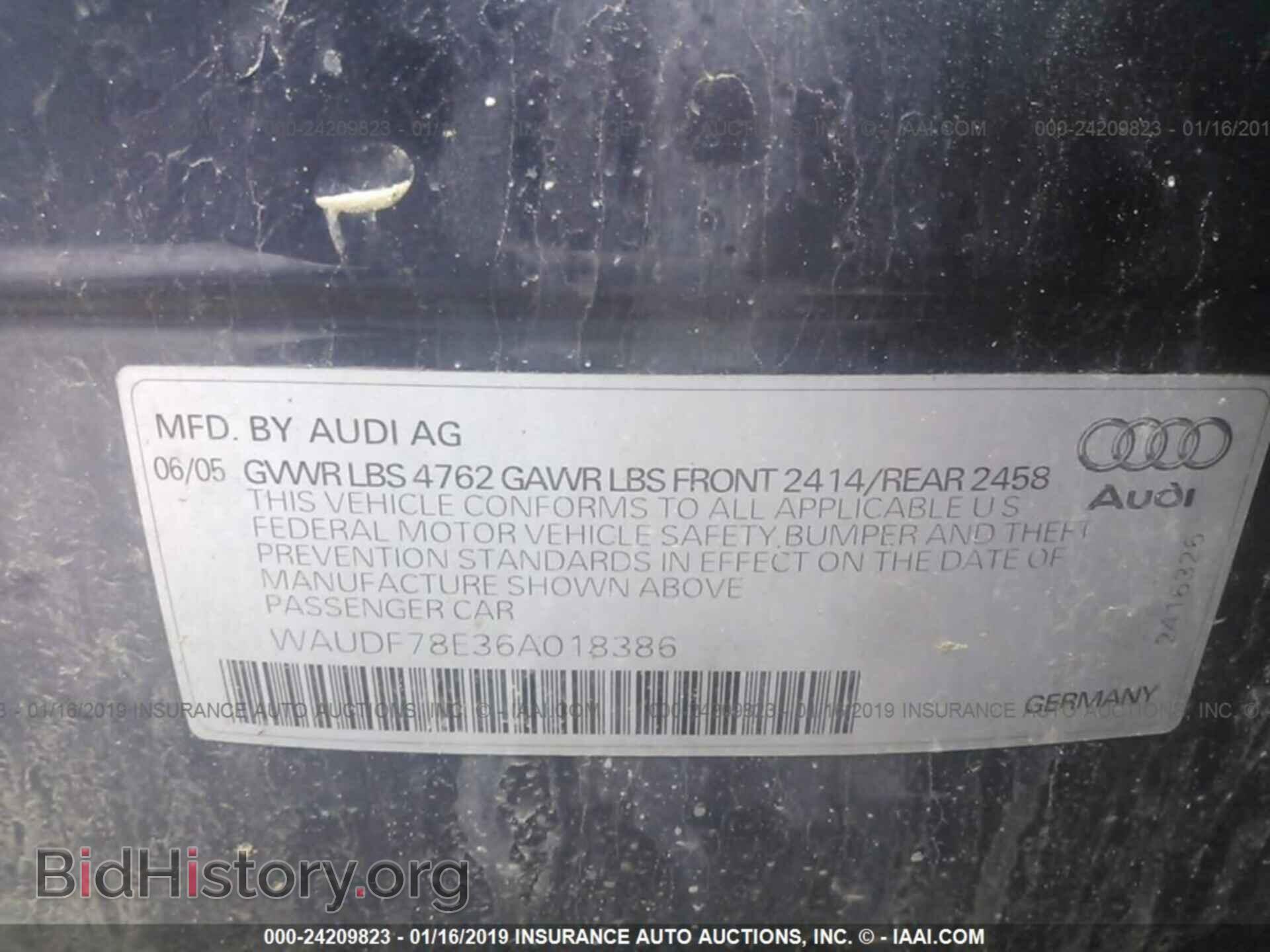 2006 AUDI A4 - VIN: WAUDF78E36A018386 - Фото 9
