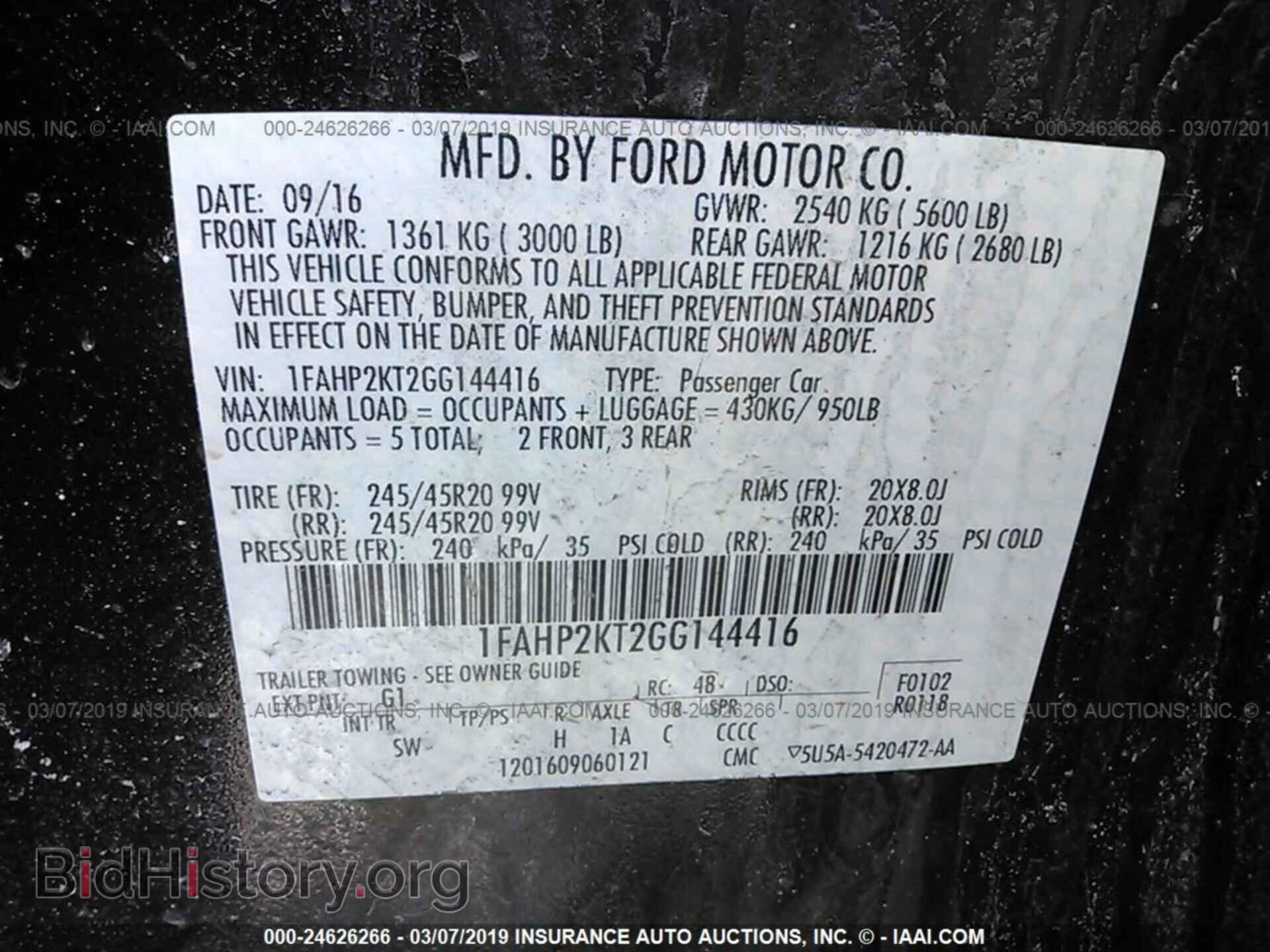 2016 FORD TAURUS - VIN: 1FAHP2KT2GG144416 - Фото 9
