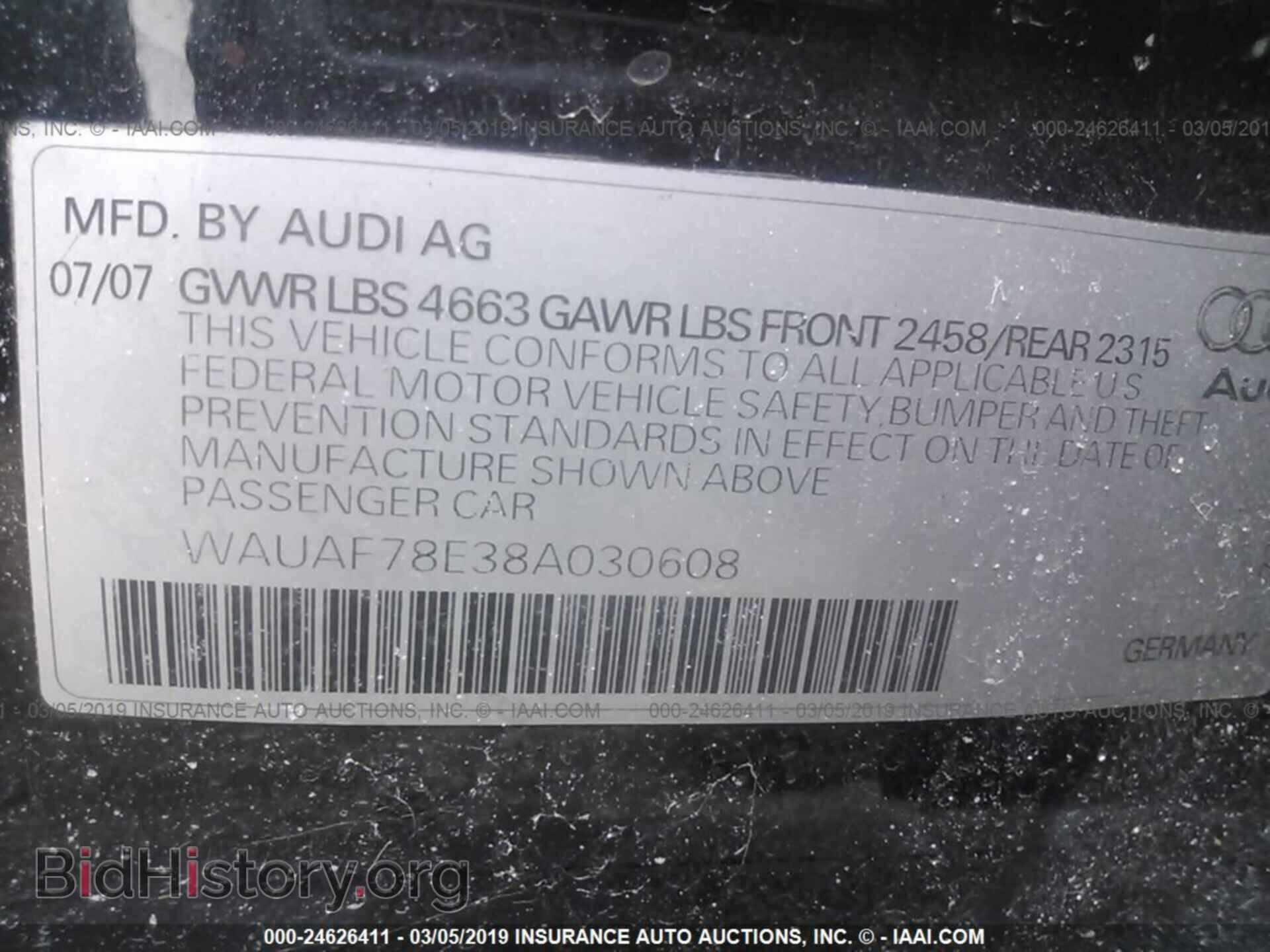2008 AUDI A4 - VIN: WAUAF78E38A030608 - Photo 9