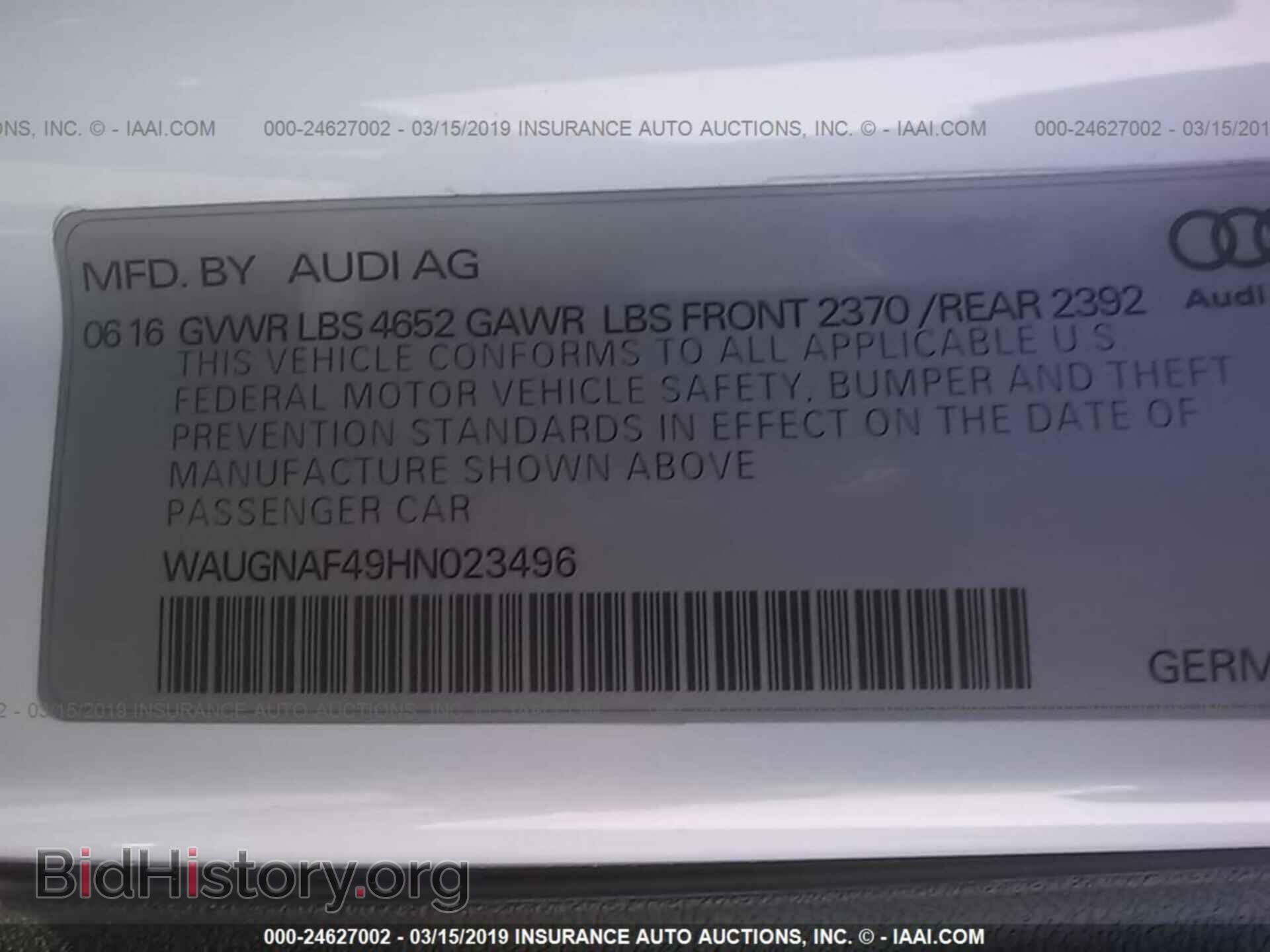 2017 AUDI A4 - VIN: WAUGNAF49HN023496 - Фото 9
