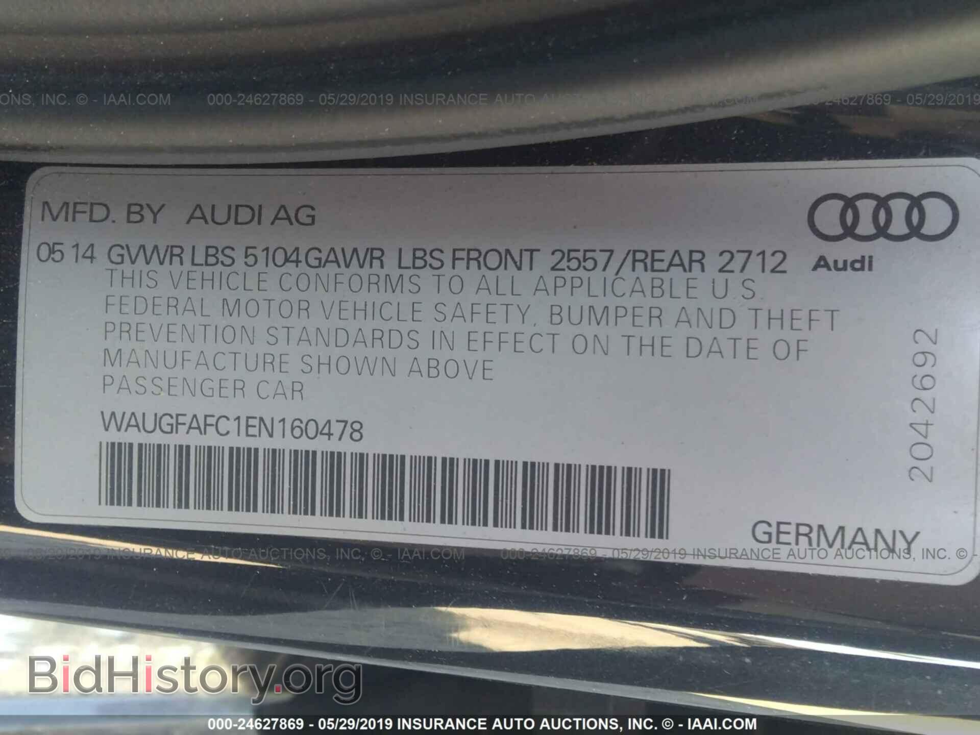 2014 AUDI A6 - VIN: WAUGFAFC1EN160478 - Фото 9