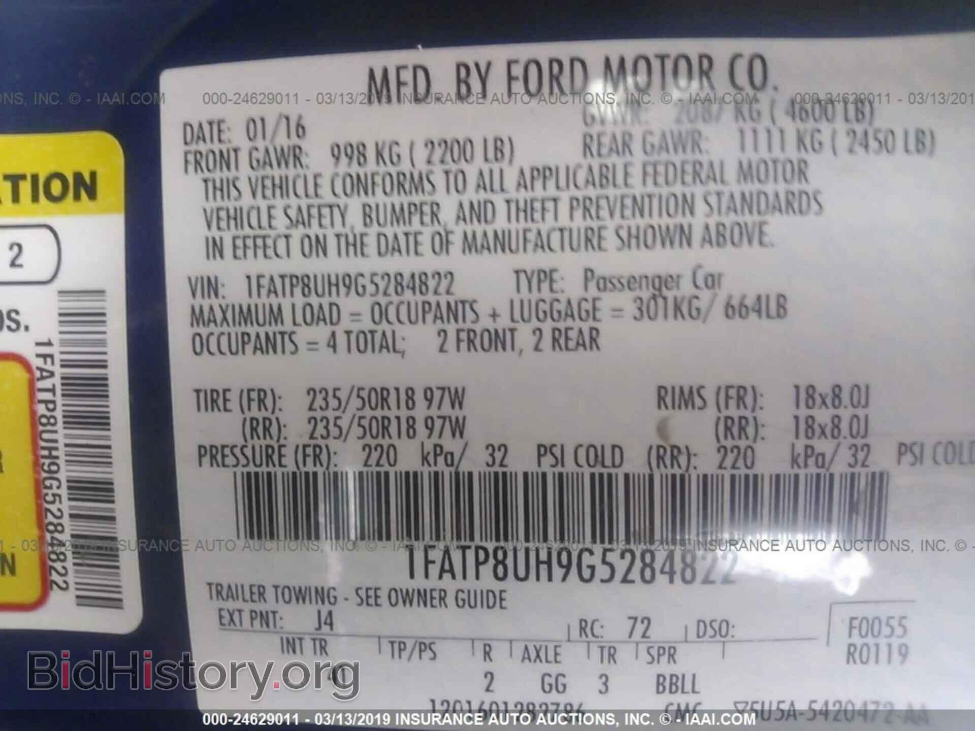 2016 FORD MUSTANG - VIN: 1FATP8UH9G5284822 - Фото 9