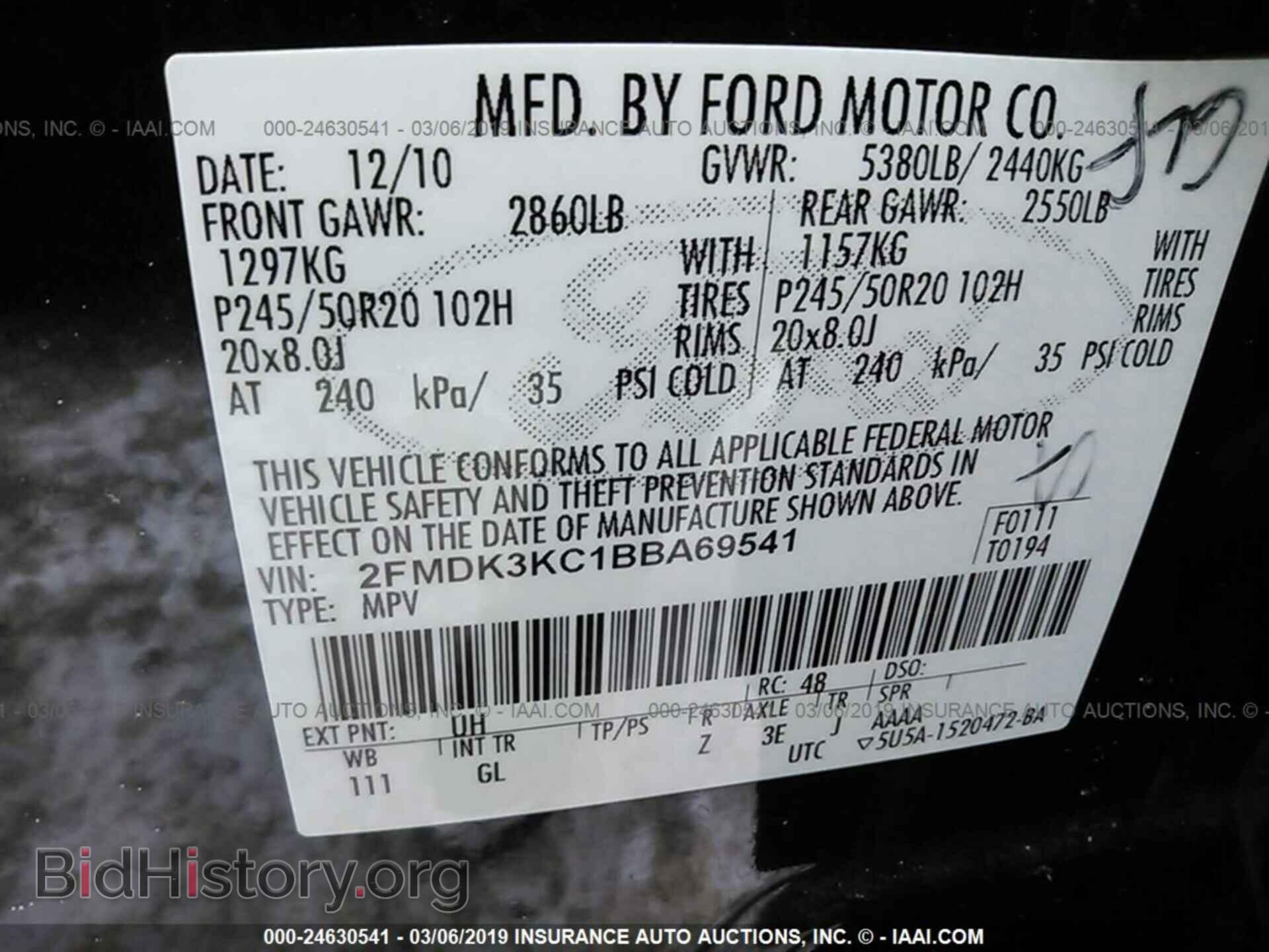 2011 FORD EDGE - VIN: 2FMDK3KC1BBA69541 - Фото 9