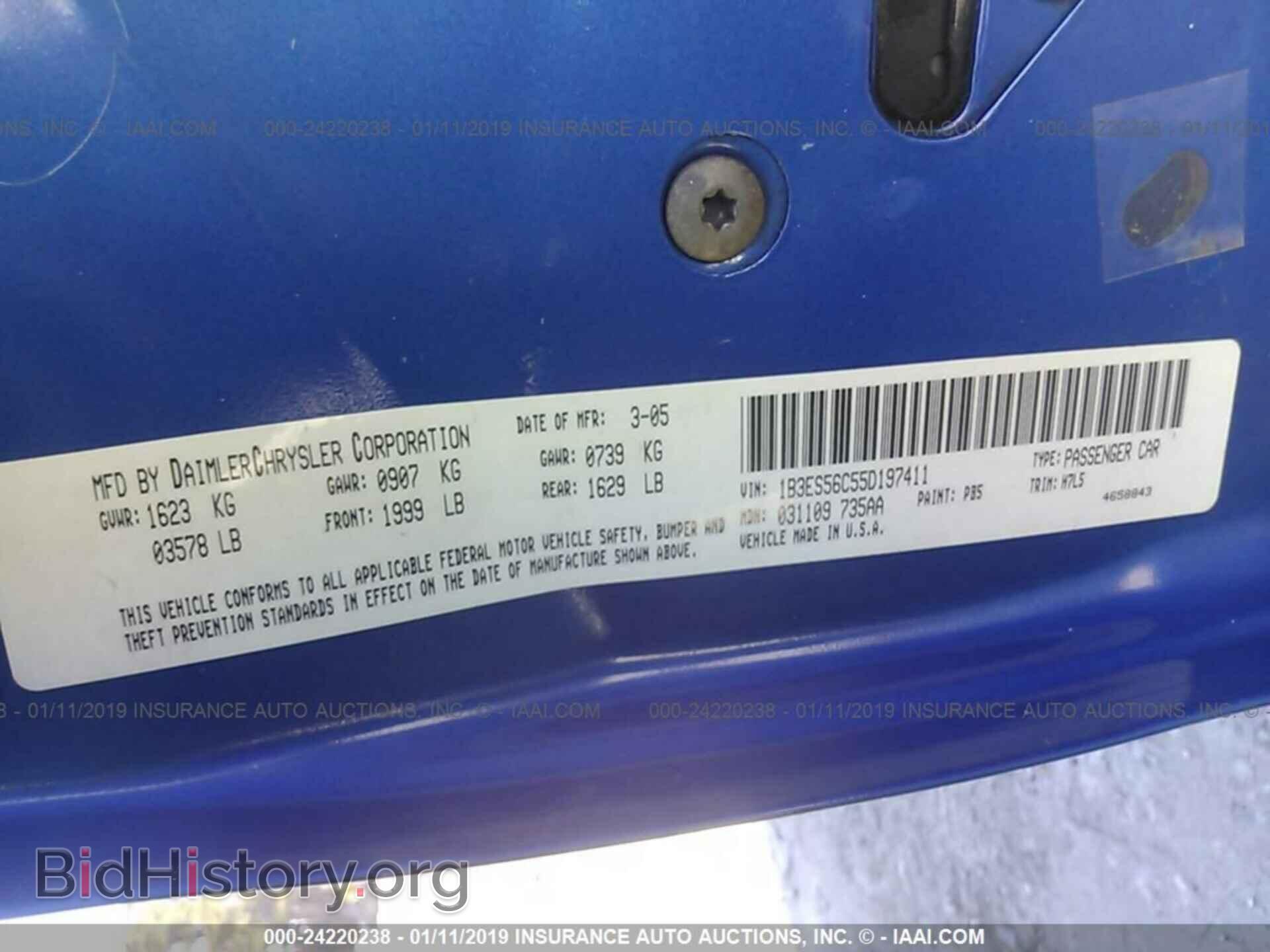 2005 DODGE NEON - VIN: 1B3ES56C55D197411 - Фото 9