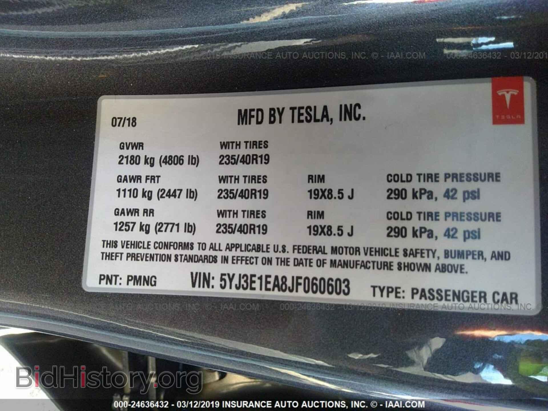 2018 TESLA MODEL 3 - VIN: 5YJ3E1EA8JF060603 - Фото 9
