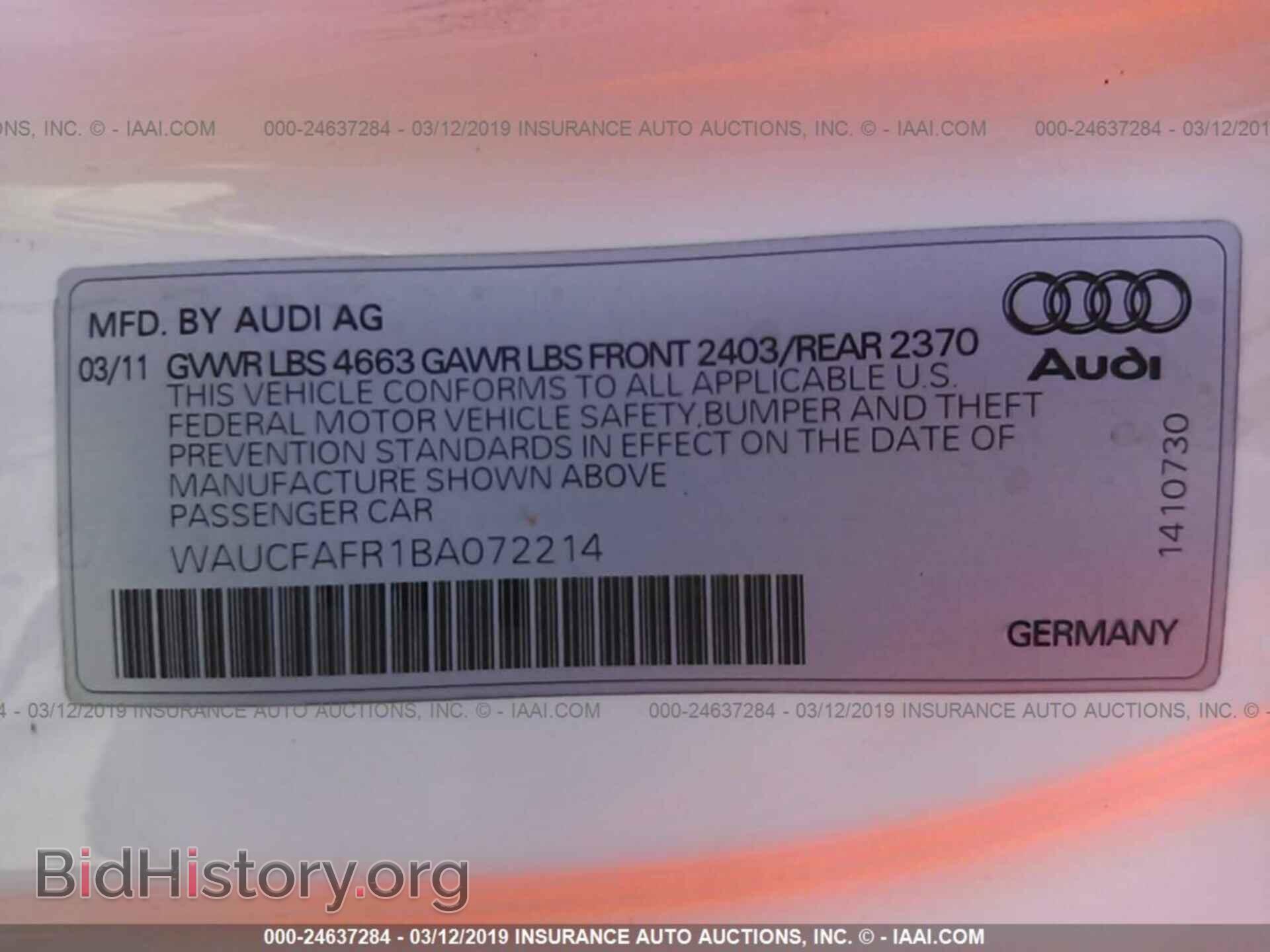2011 AUDI A5 - VIN: WAUCFAFR1BA072214 - Фото 9