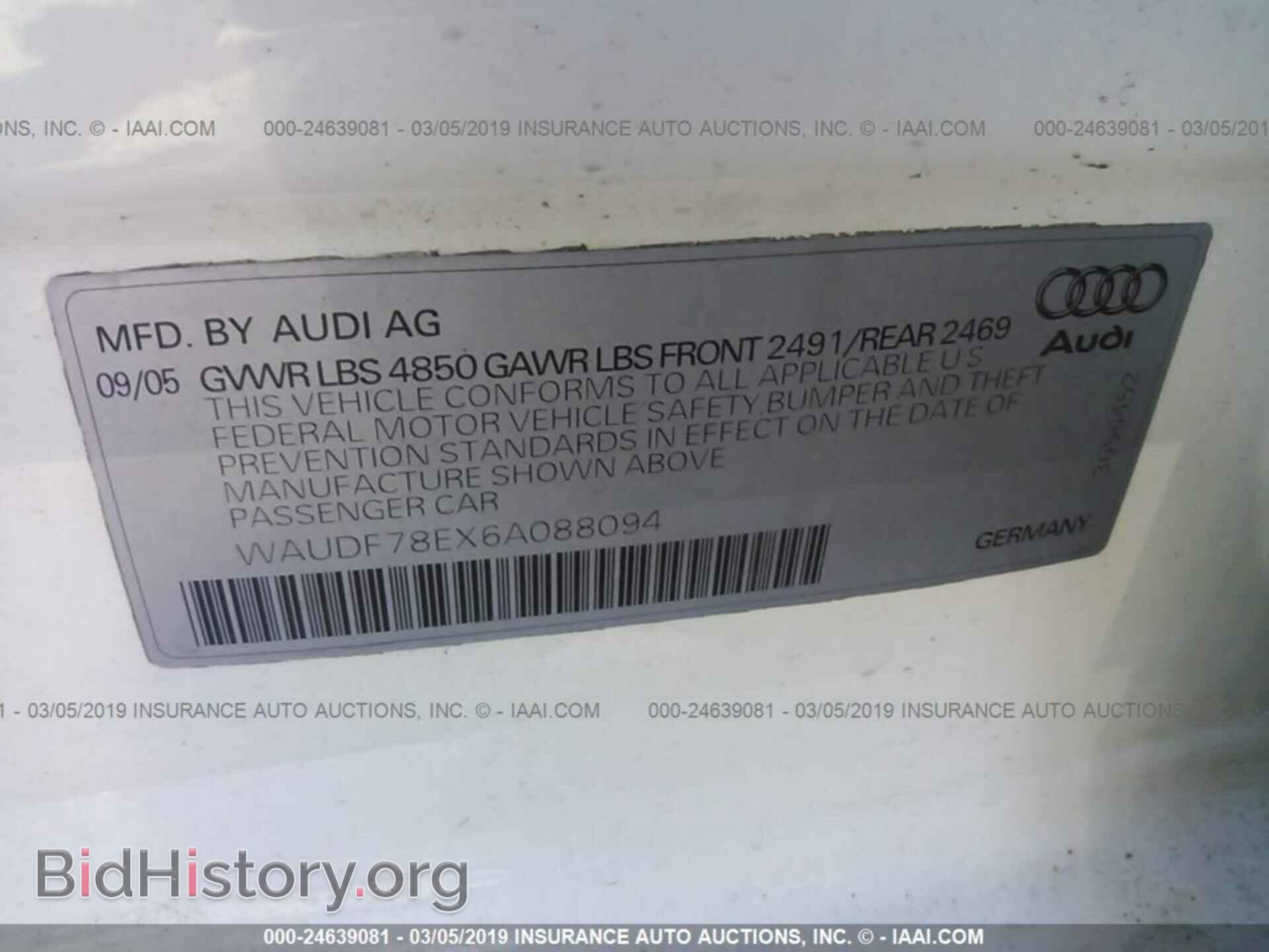 2006 AUDI A4 - VIN: WAUDF78EX6A088094 - Фото 9