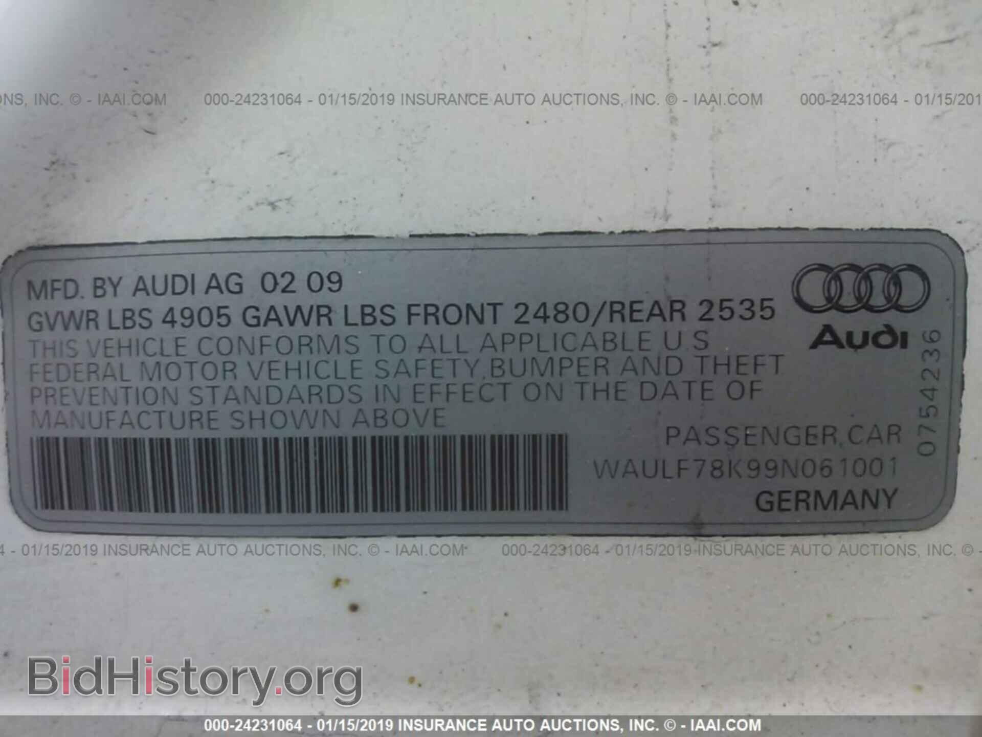 2009 AUDI A4 - VIN: WAULF78K99N061001 - Фото 9