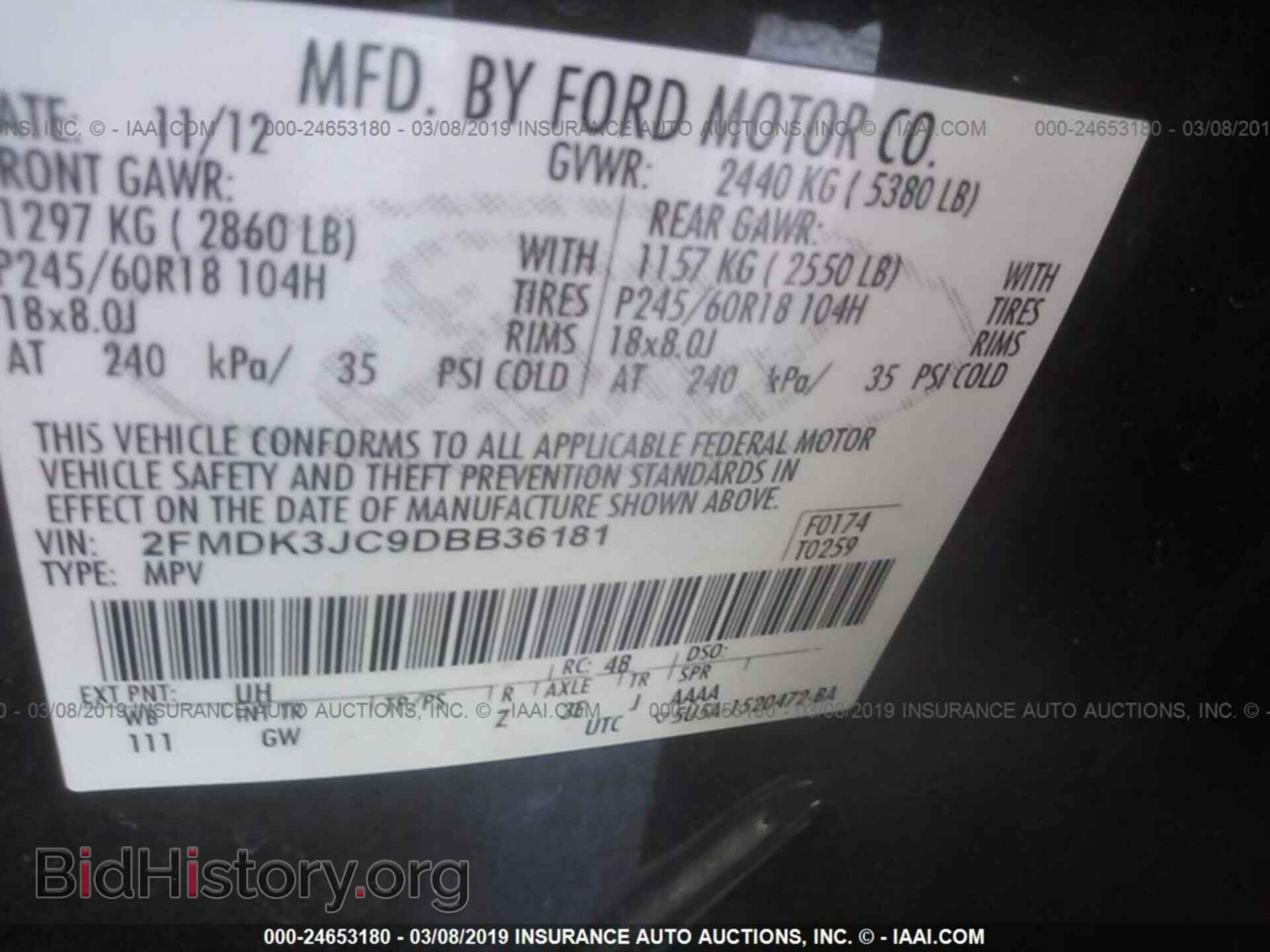 2013 FORD EDGE - VIN: 2FMDK3JC9DBB36181 - Фото 9
