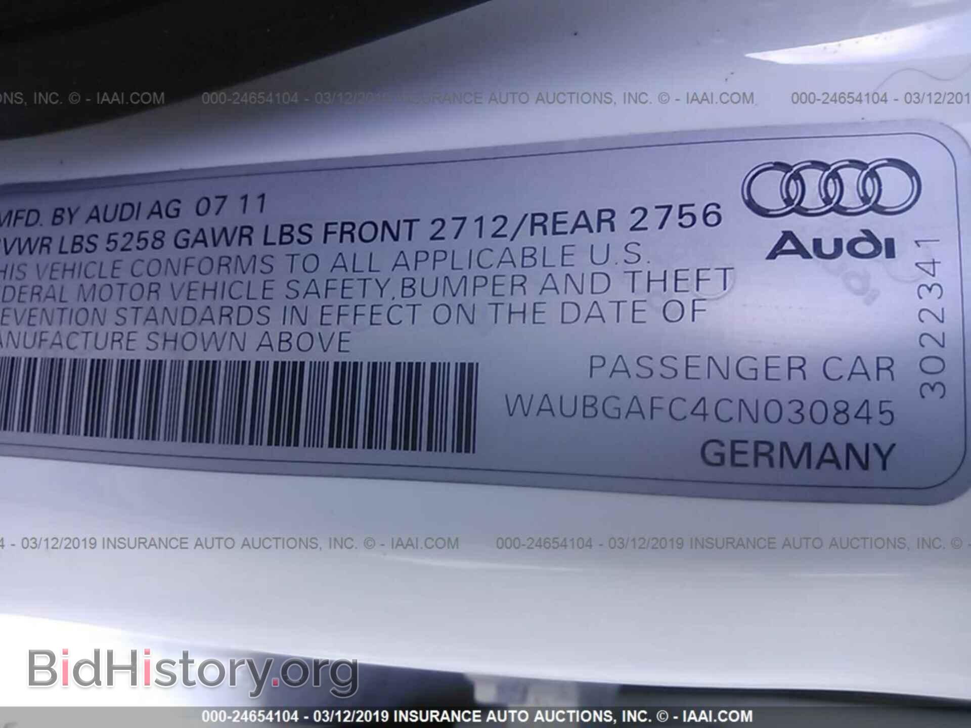 2012 AUDI A6 - VIN: WAUBGAFC4CN030845 - Photo 9