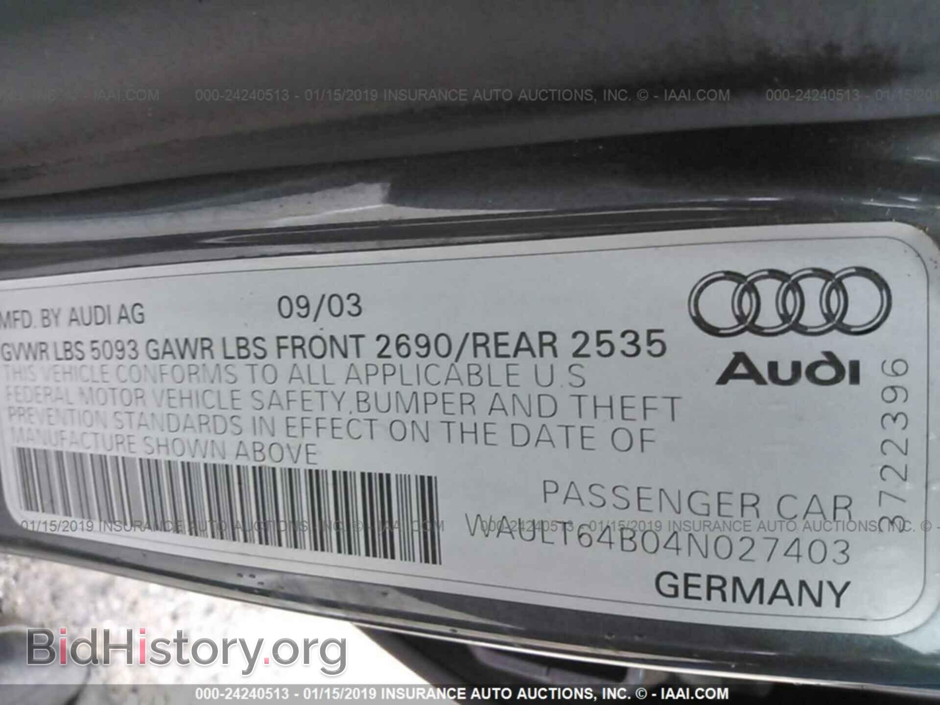 2004 AUDI A6 - VIN: WAULT64B04N027403 - Photo 9