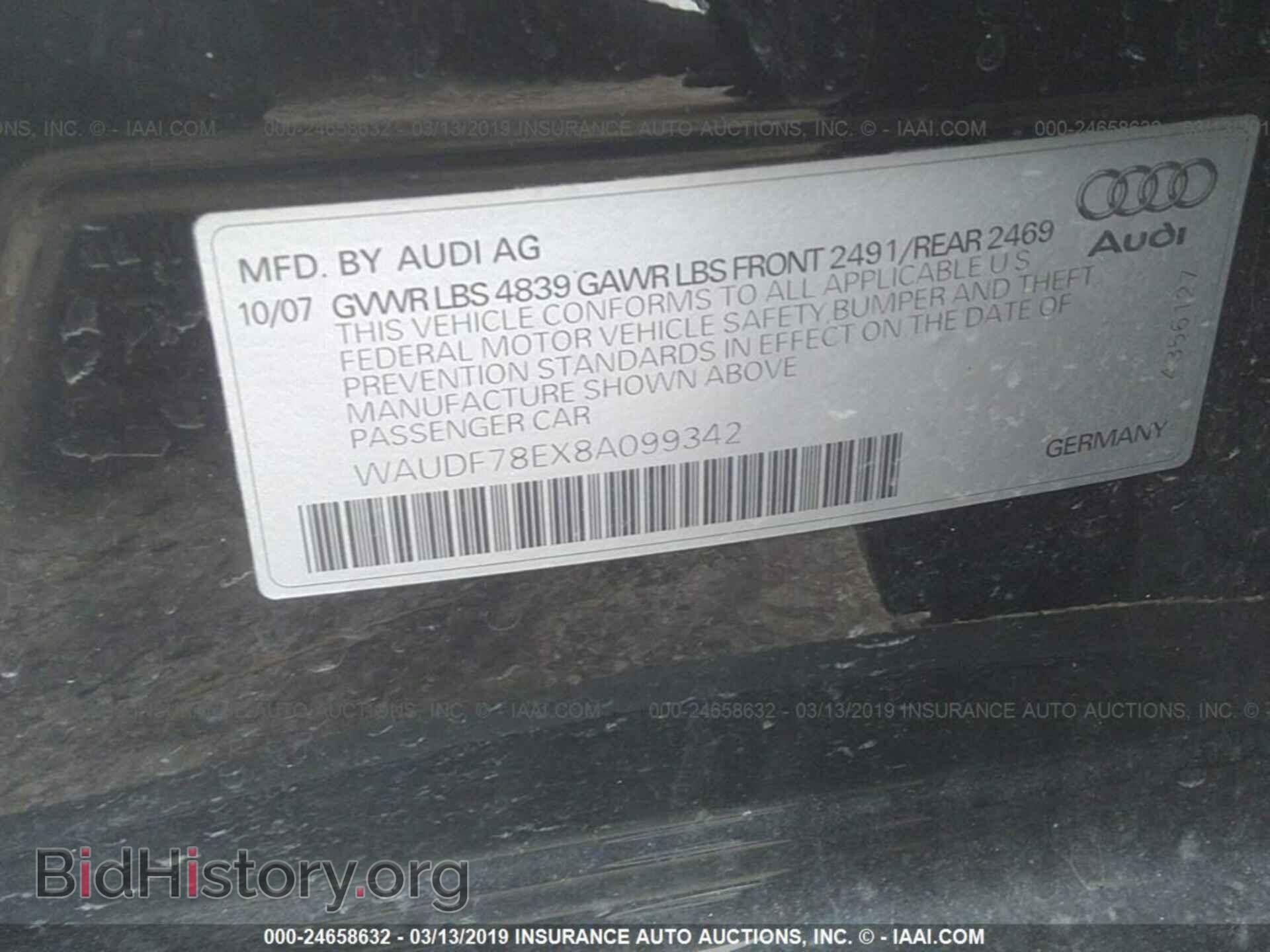 2008 AUDI A4 - VIN: WAUDF78EX8A099342 - Фото 9