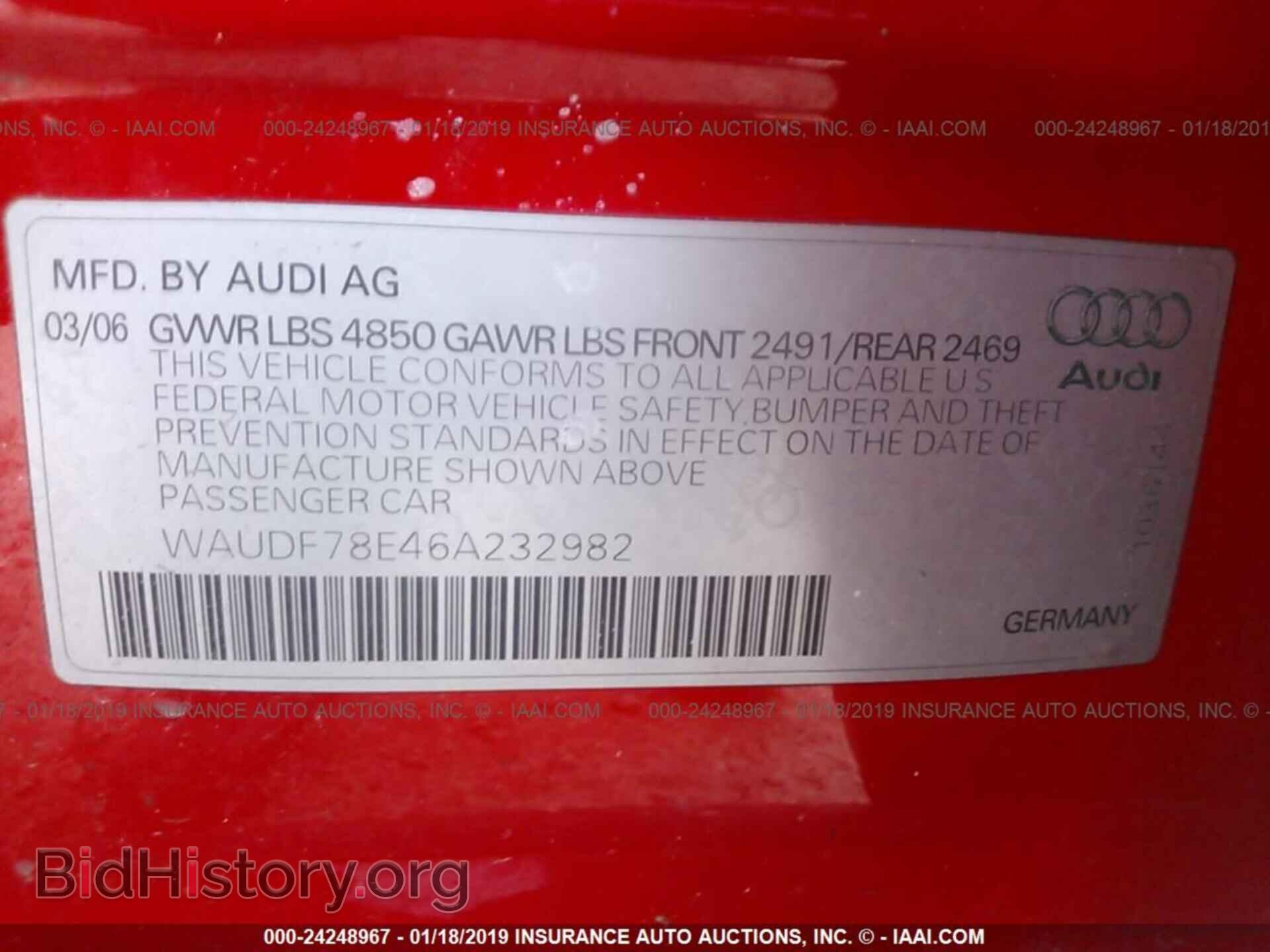 2006 AUDI A4 - VIN: WAUDF78E46A232982 - Фото 9
