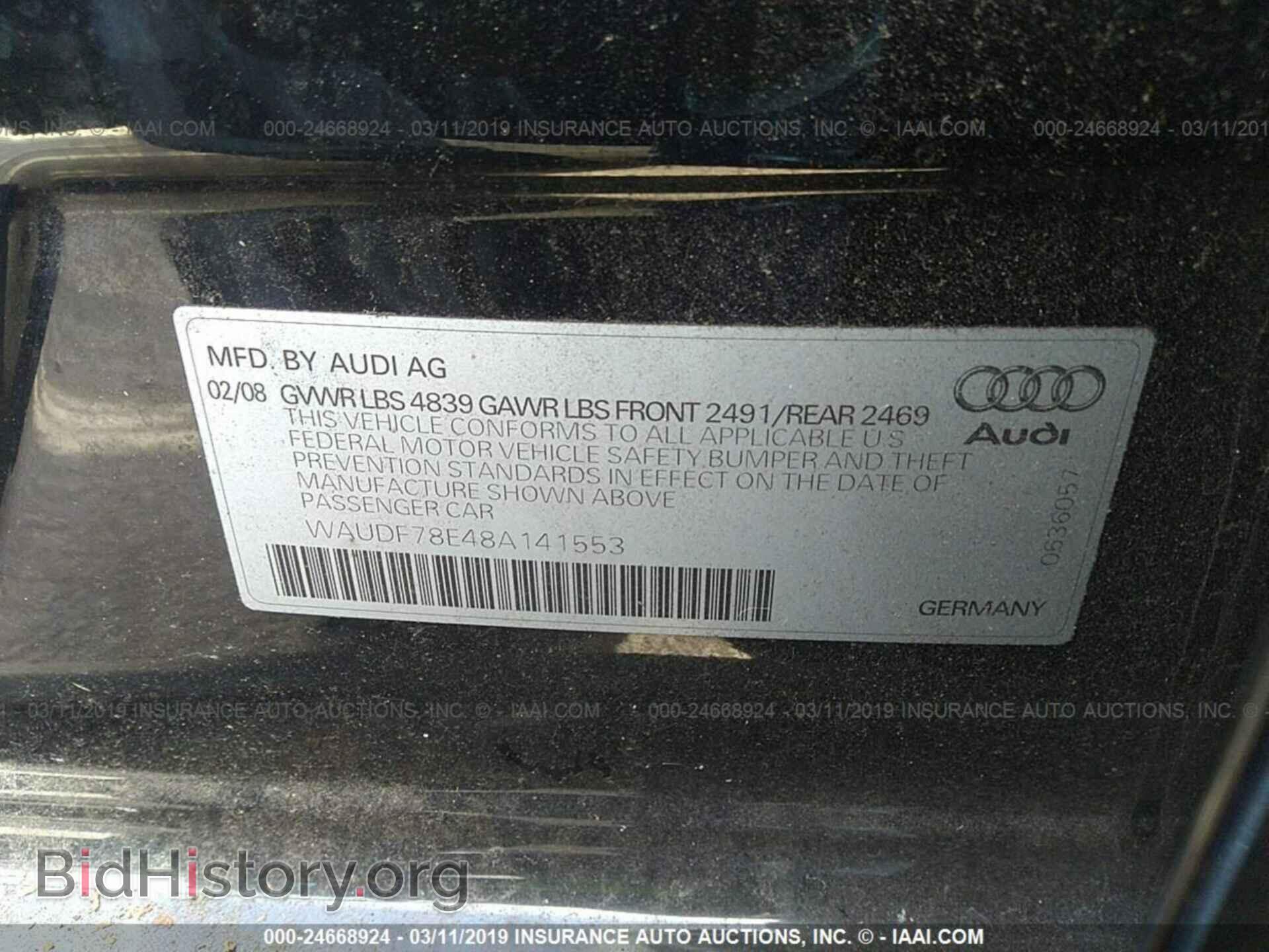 2008 AUDI A4 - VIN: WAUDF78E48A141553 - Фото 9