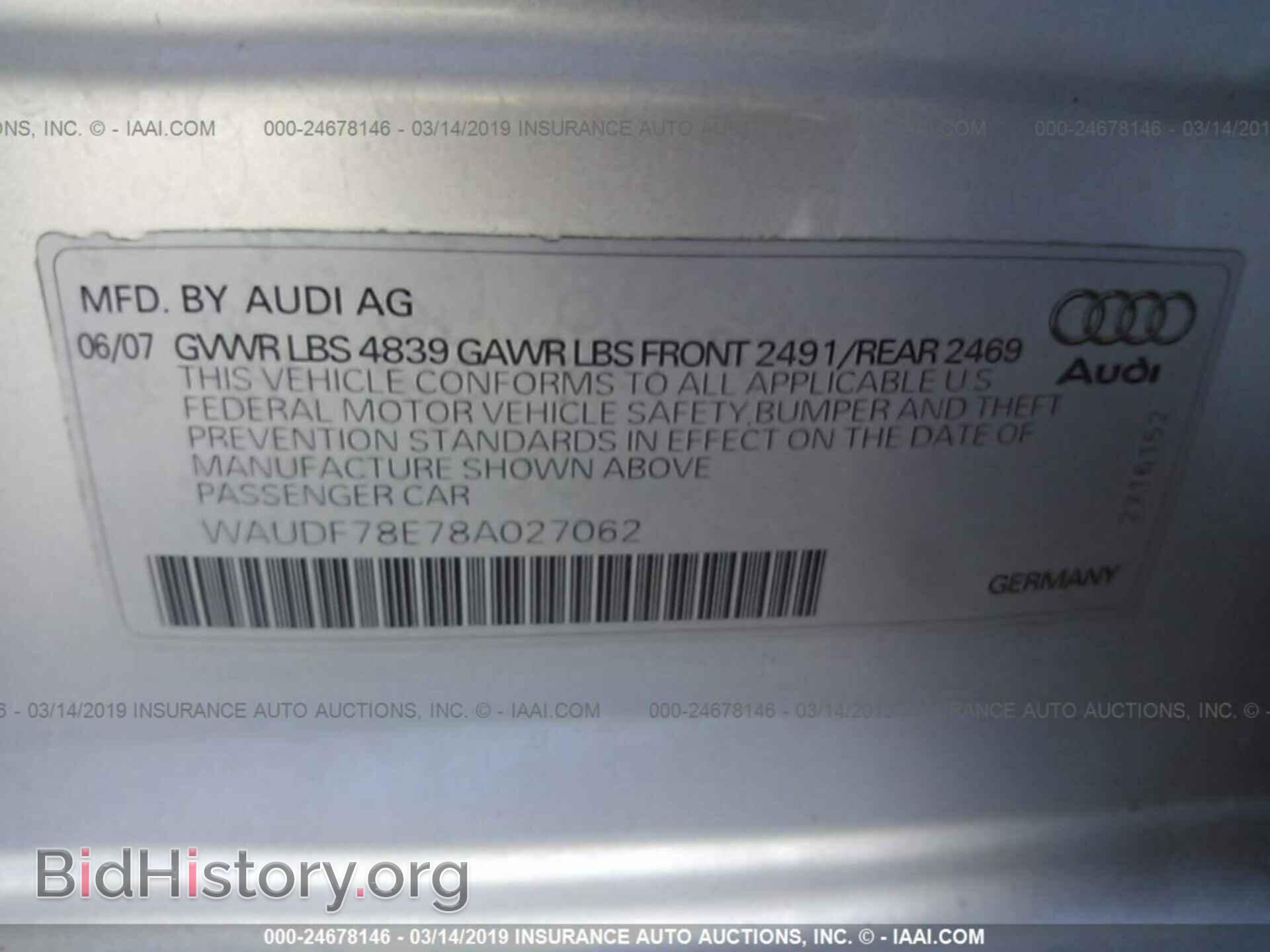 2008 AUDI A4 - VIN: WAUDF78E78A027062 - Фото 9