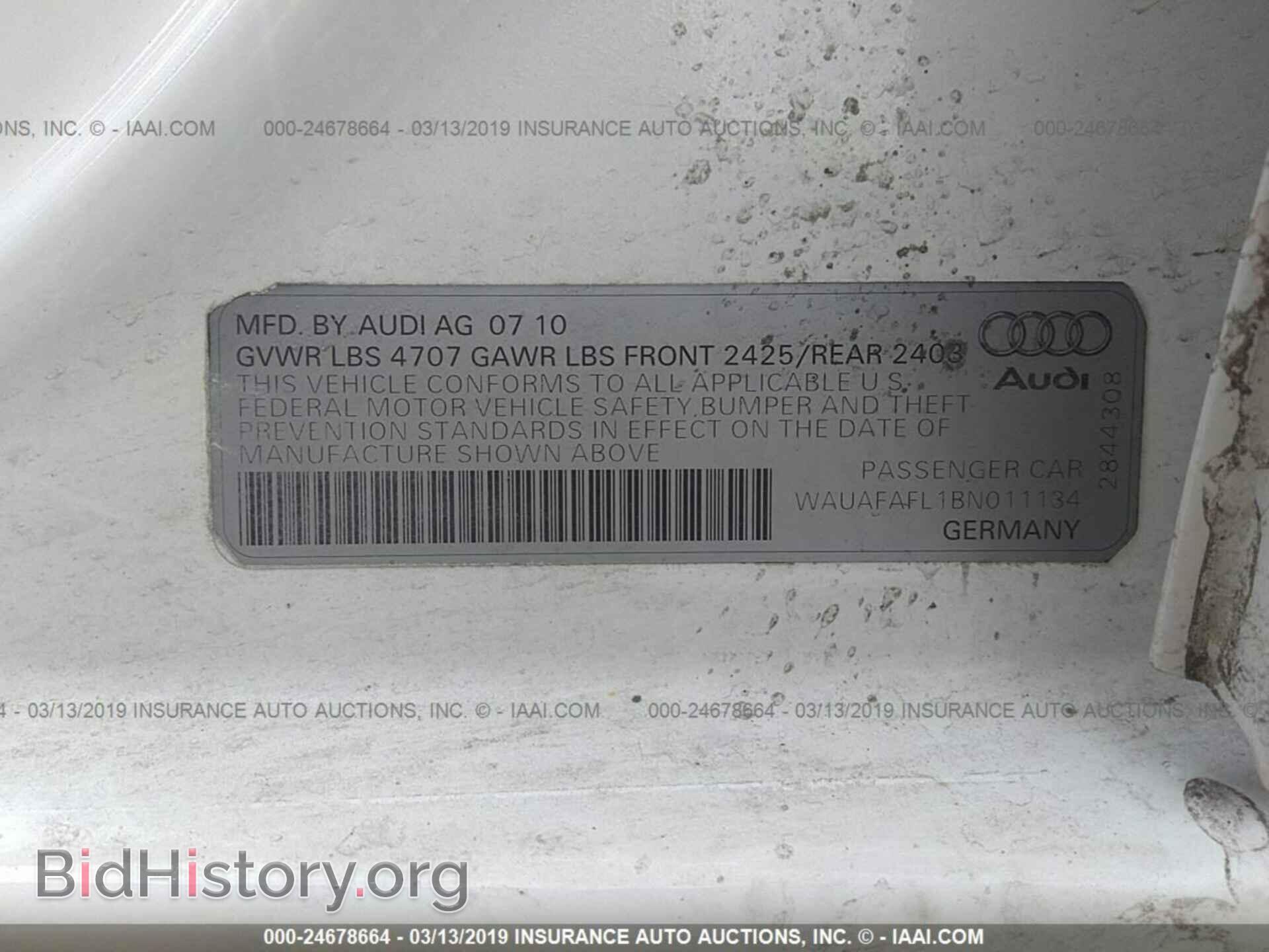 2011 AUDI A4 - VIN: WAUAFAFL1BN011134 - Фото 9