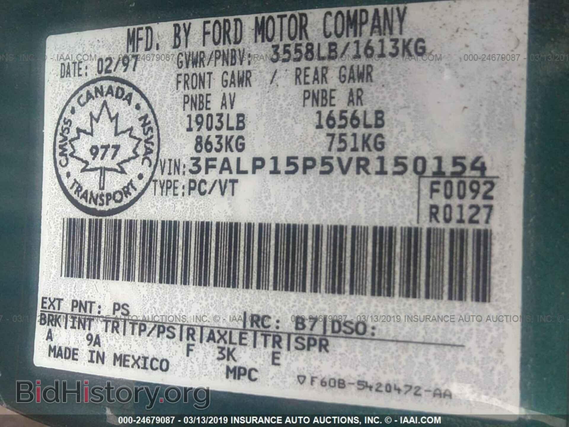 1997 FORD ESCORT - VIN: 3FALP15P5VR150154 - Фото 9