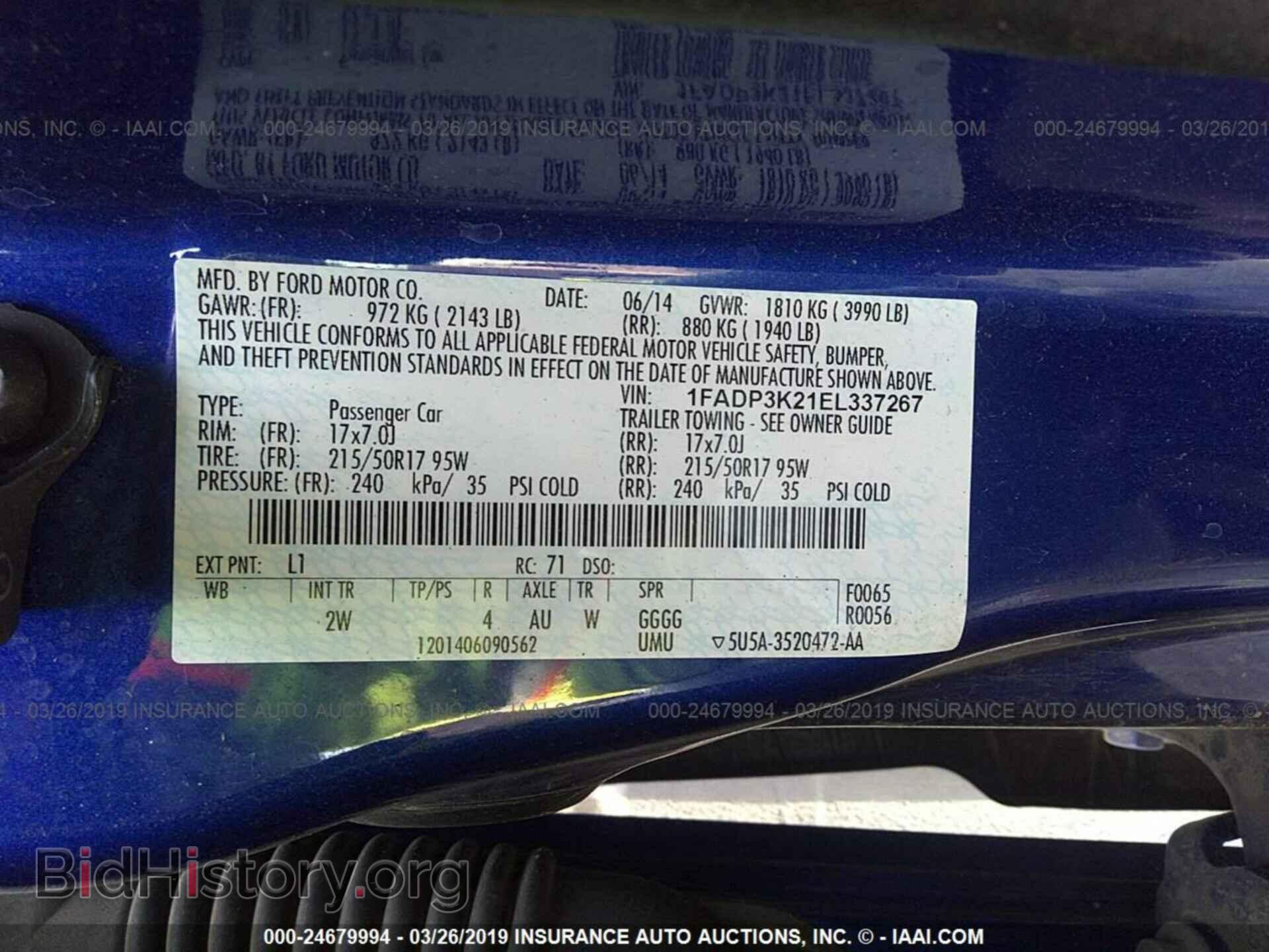 2014 FORD FOCUS - VIN: 1FADP3K21EL337267 - Фото 9