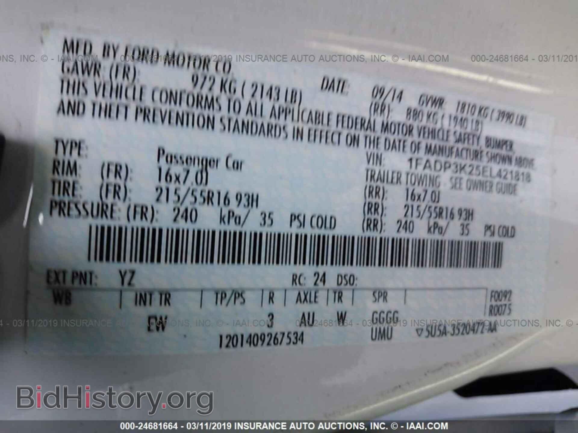 2014 FORD FOCUS - VIN: 1FADP3K25EL421818 - Фото 9