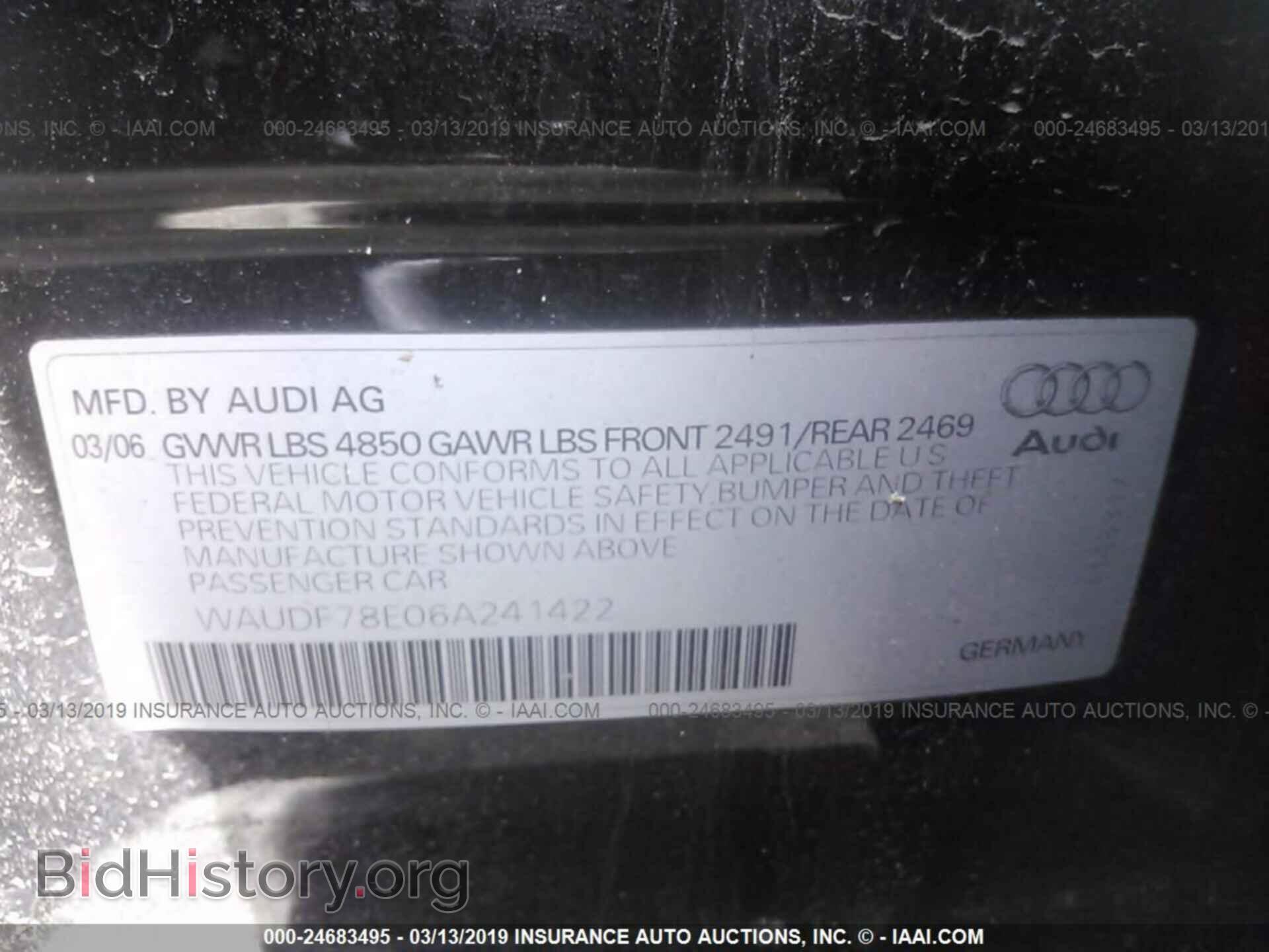 2006 AUDI A4 - VIN: WAUDF78E06A241422 - Фото 9