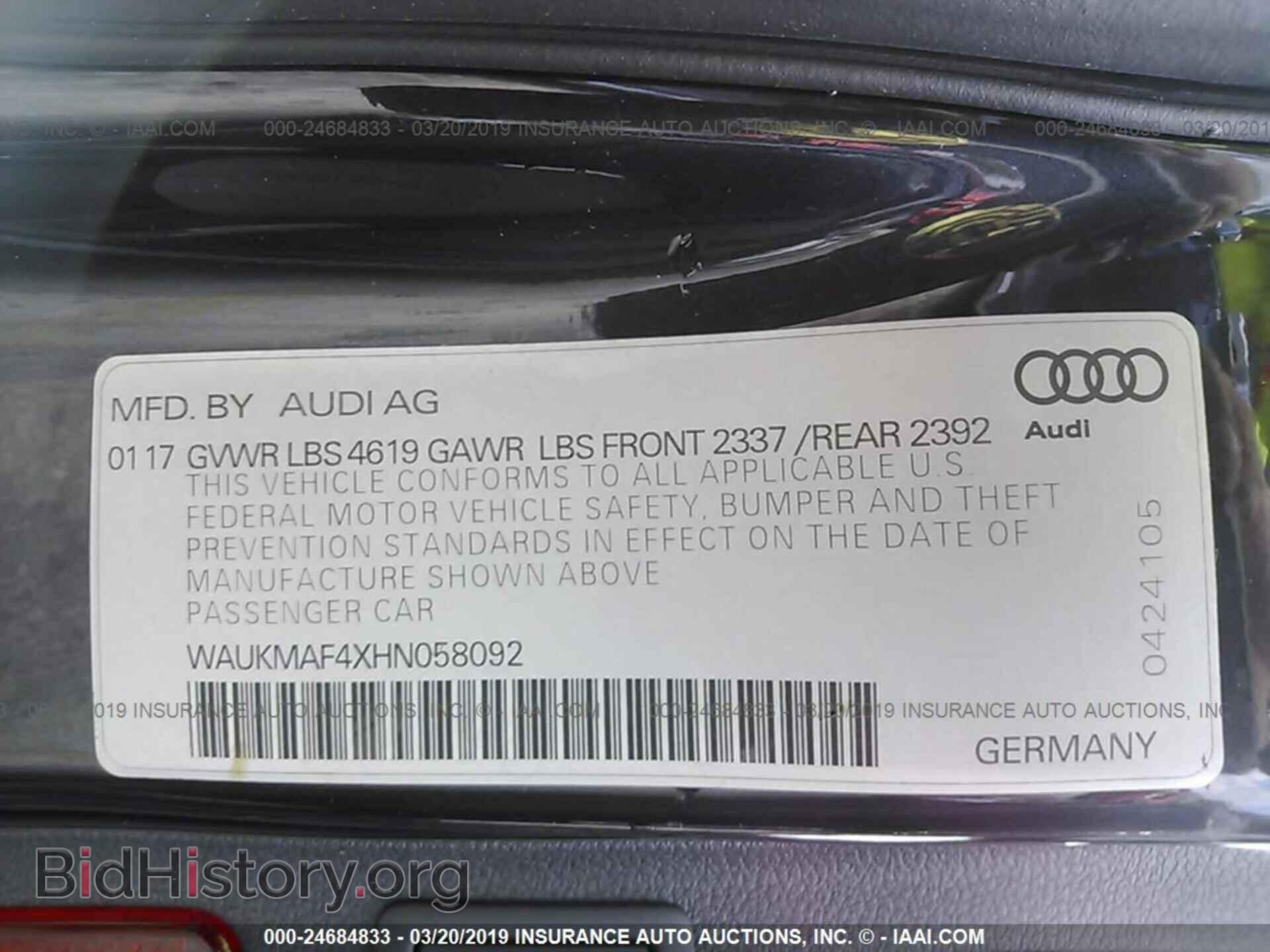2017 AUDI A4 - VIN: WAUKMAF4XHN058092 - Фото 9