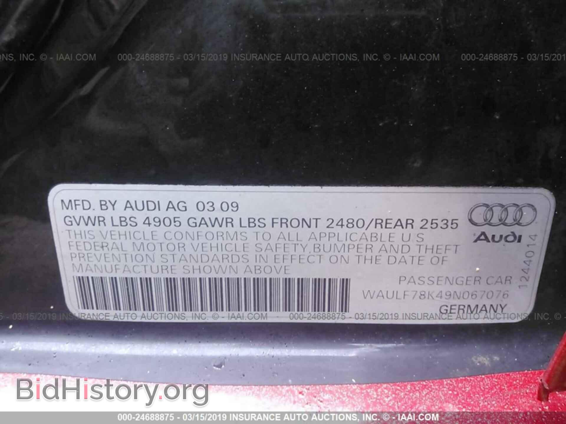 2009 AUDI A4 - VIN: WAULF78K49N067076 - Фото 9