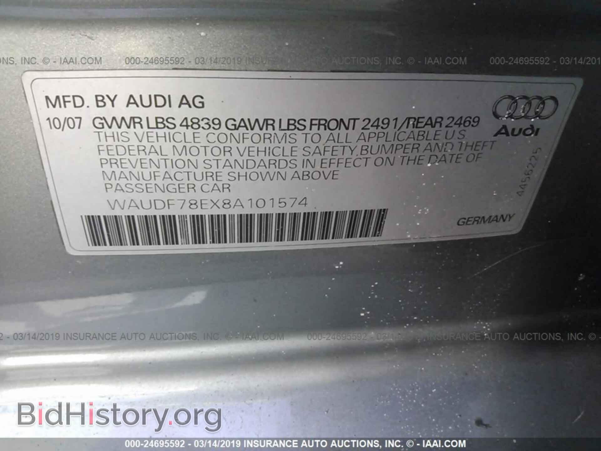 2008 AUDI A4 - VIN: WAUDF78EX8A101574 - Фото 9