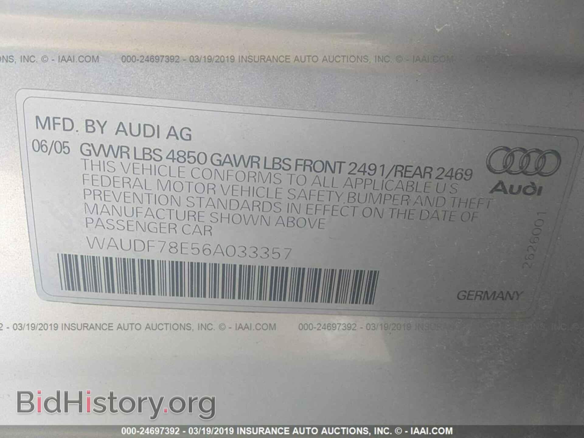 2006 AUDI A4 - VIN: WAUDF78E56A033357 - Фото 9