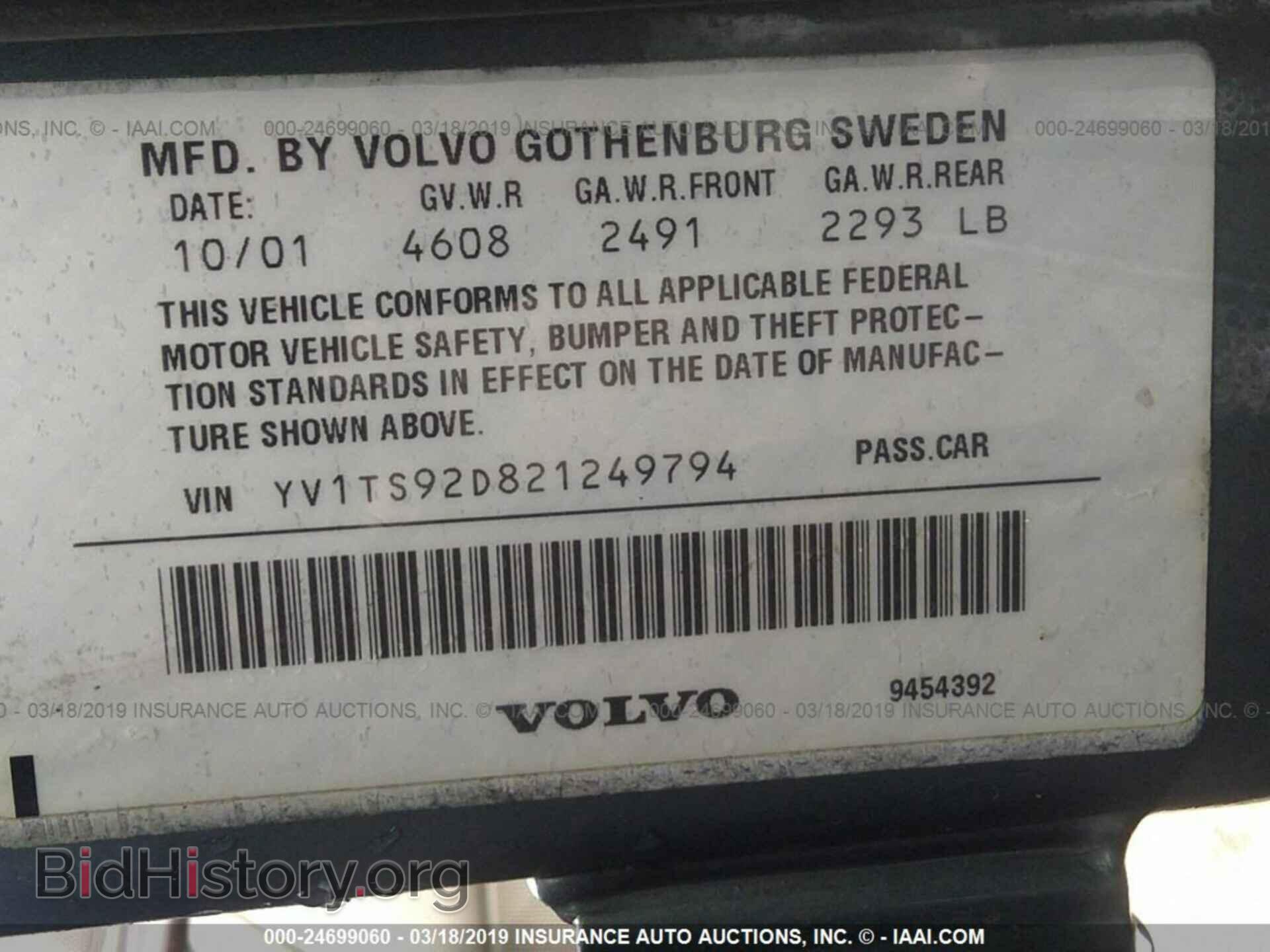 2002 VOLVO S80 - VIN: YV1TS92D821249794 - Фото 9