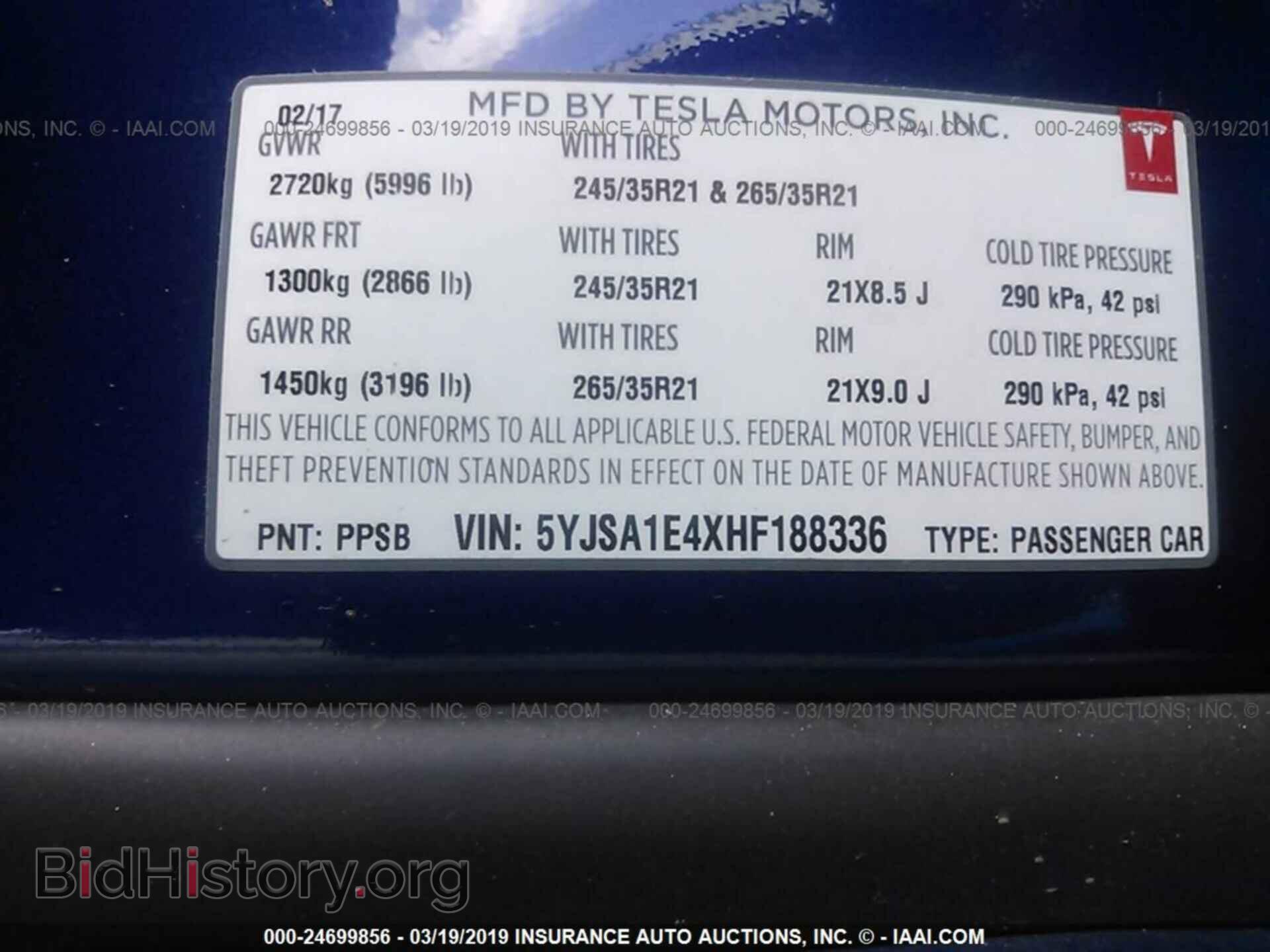 2017 TESLA MODEL S - VIN: 5YJSA1E4XHF188336 - Photo 9