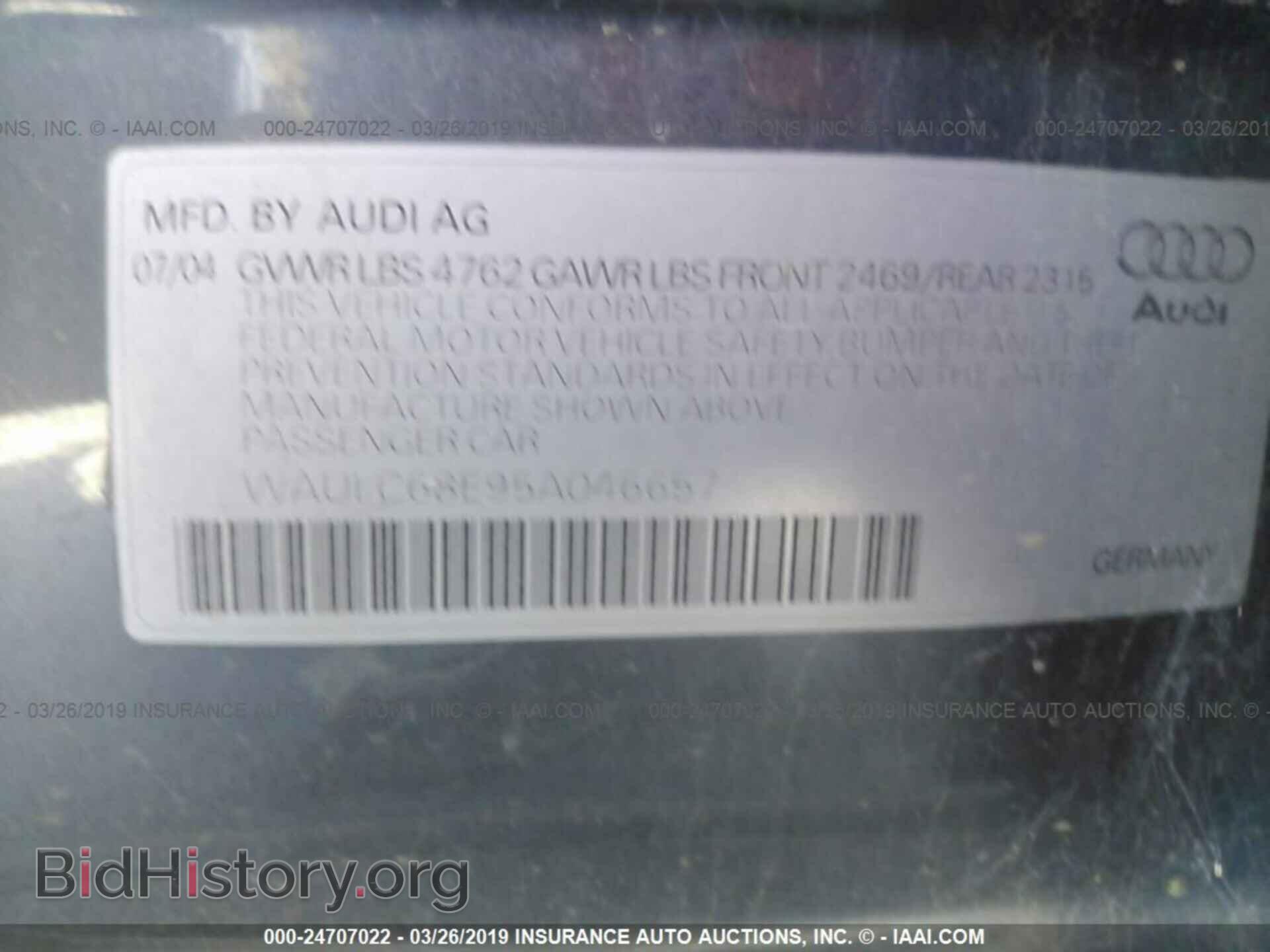 2005 AUDI A4 - VIN: WAULC68E95A046657 - Фото 9