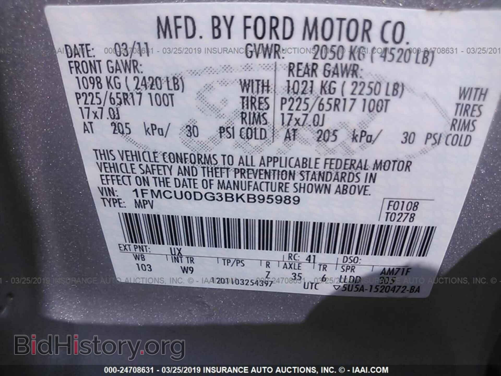 2011 FORD ESCAPE - VIN: 1FMCU0DG3BKB95989 - Фото 9